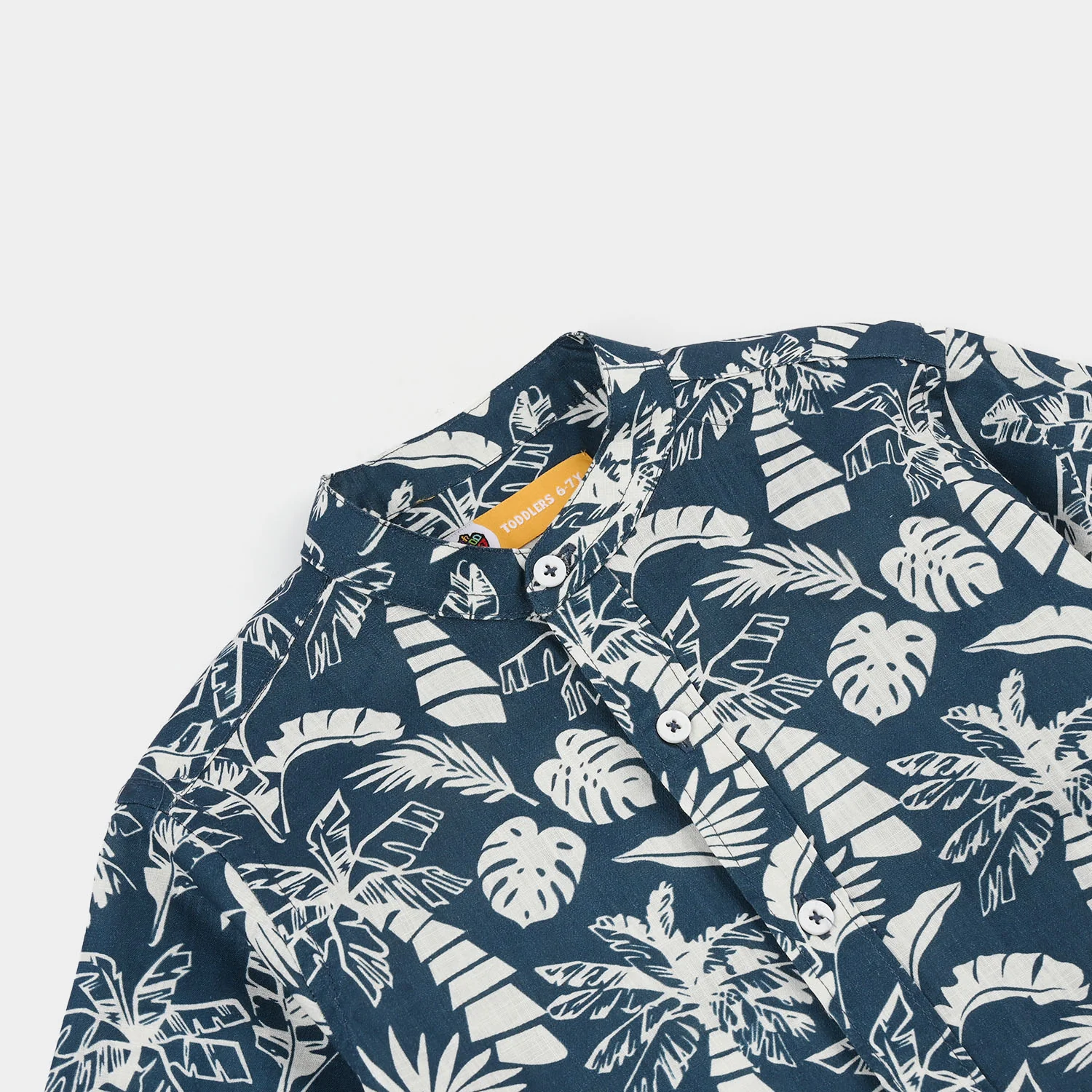 Boys Cotton Slub Shirt (Tropical) - Navy - Image 2