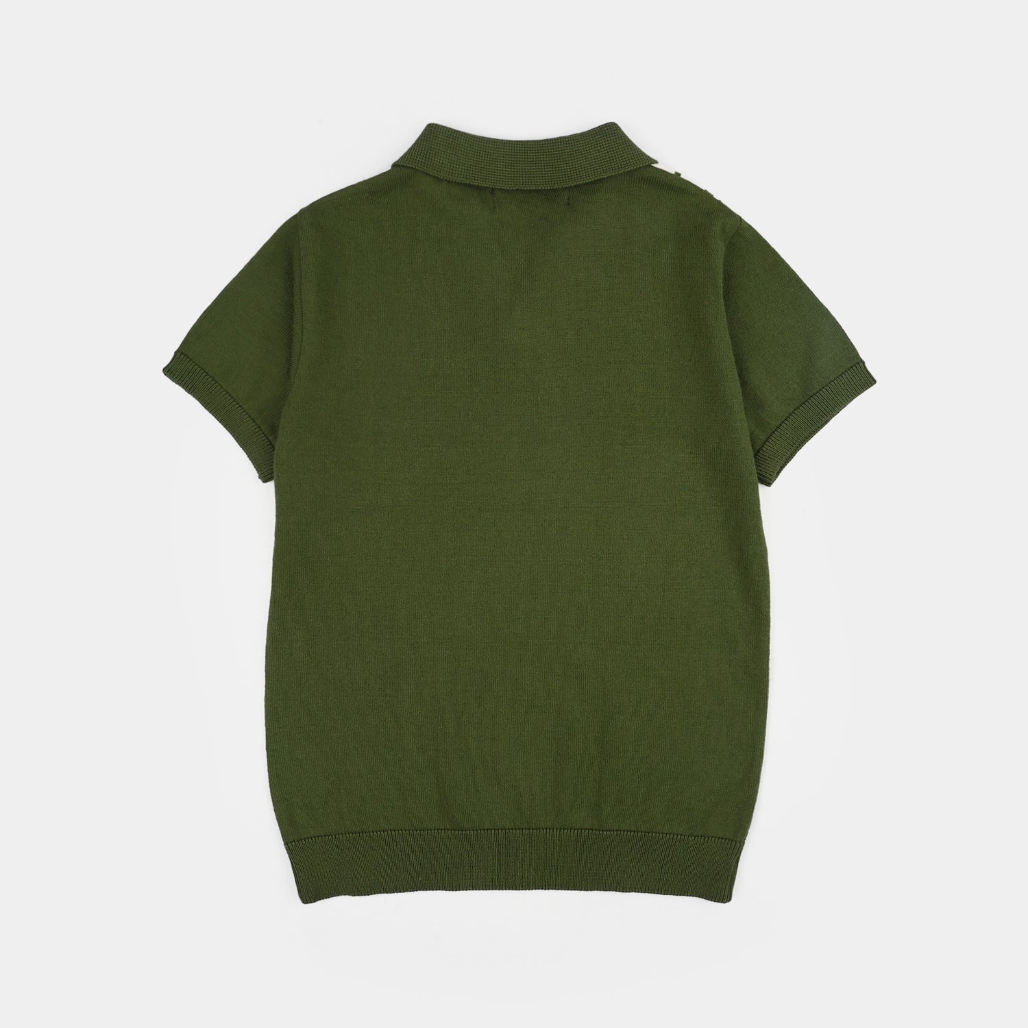 Boys Cotton Sweater Knit Polo (Crown) - Olive/Off White - Image 4