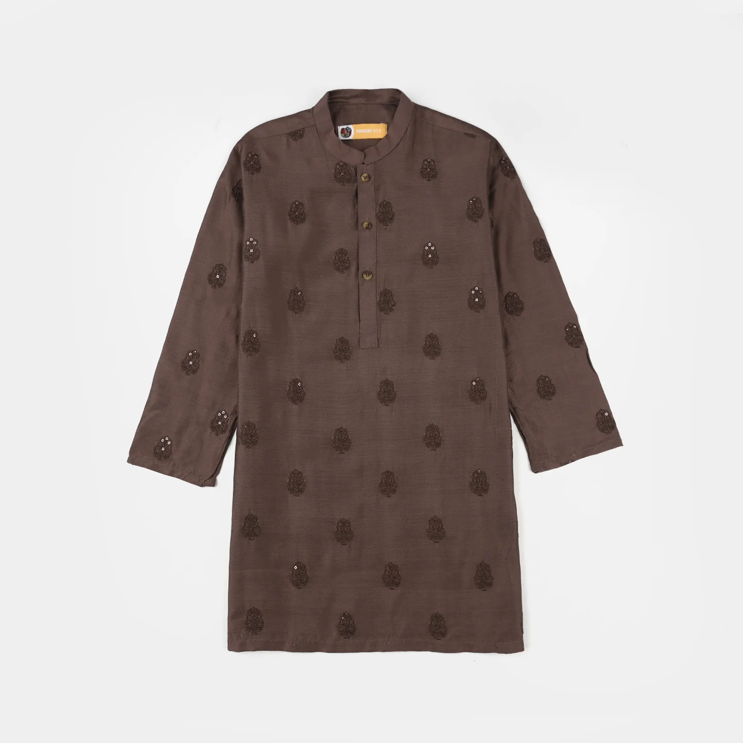 Boys Cotton Viscose Kurta Pajama (Sitara) - Brown - Image 2
