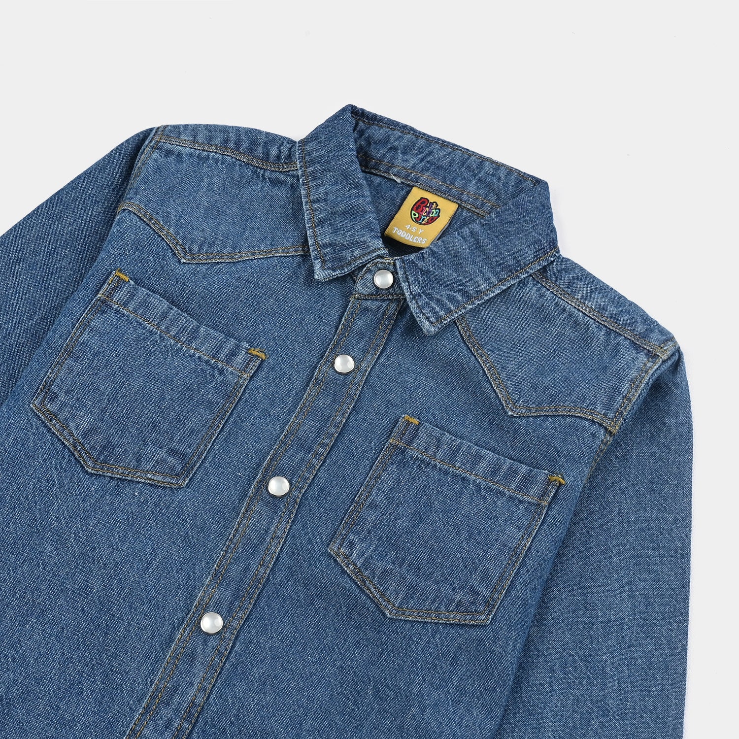 Boys Denim rigid Shirt F/S Cut & Sew- Blue - Image 2