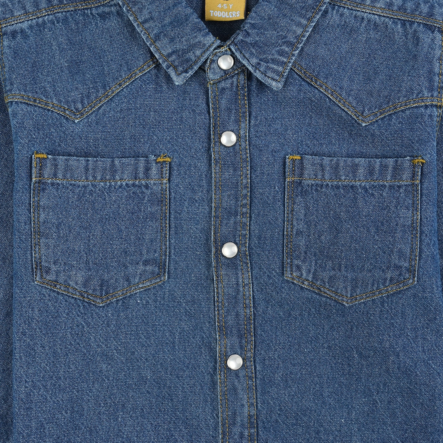 Boys Denim rigid Shirt F/S Cut & Sew- Blue - Image 3