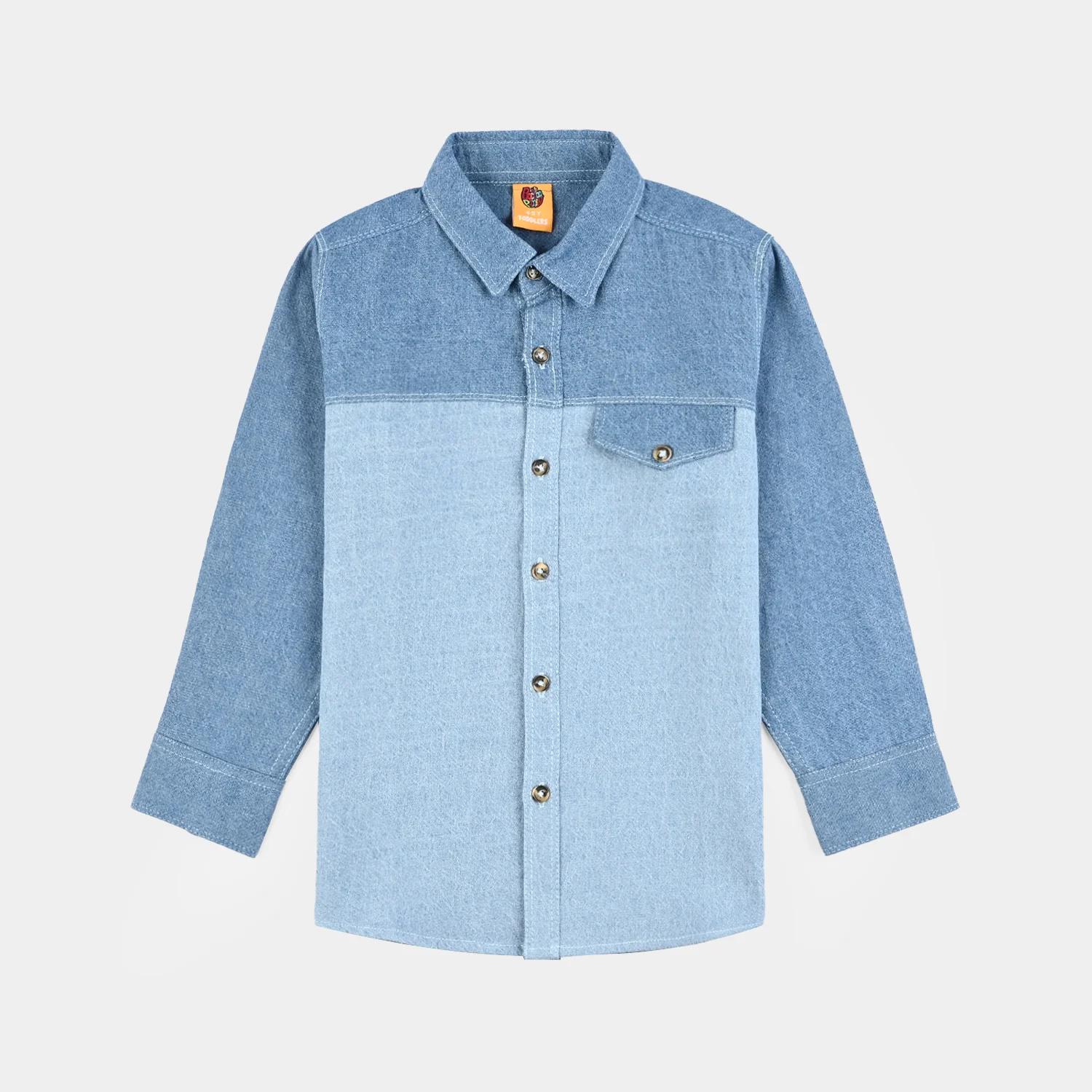 Boys Denim rigid Shirt Two Tone-Light Blue