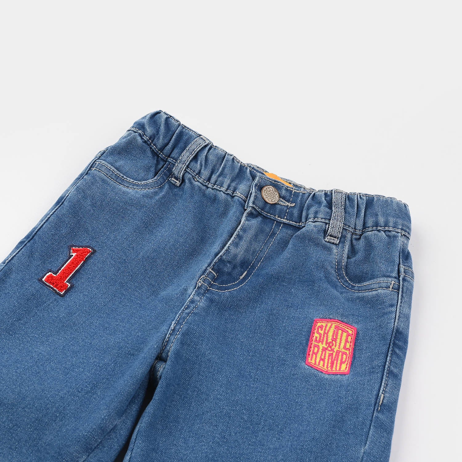 Boys Denim Stretch Pants (Skate Ramp) - Mid Blue - Image 2