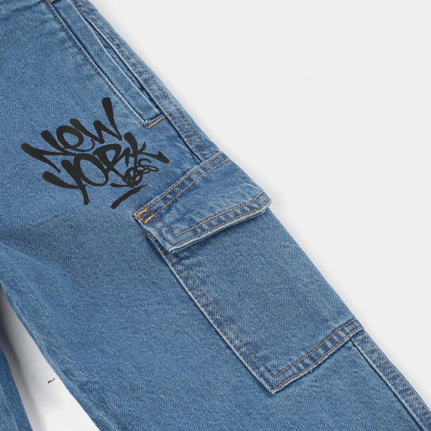 Boys Denim Viscose Pants (New York) - Mid Blue - Image 3