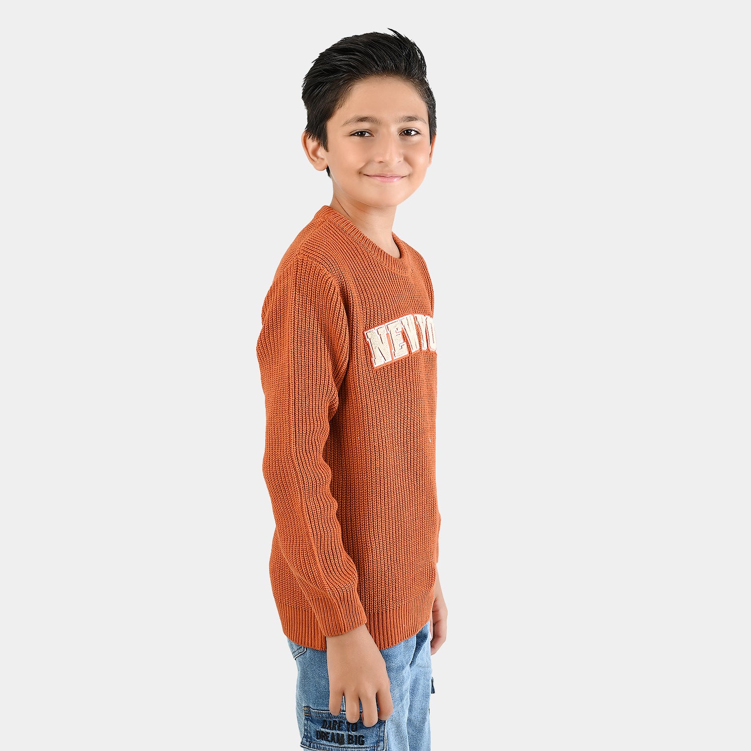 Boys Feather-Acrylic Sweater-New York-BROWN - Image 4