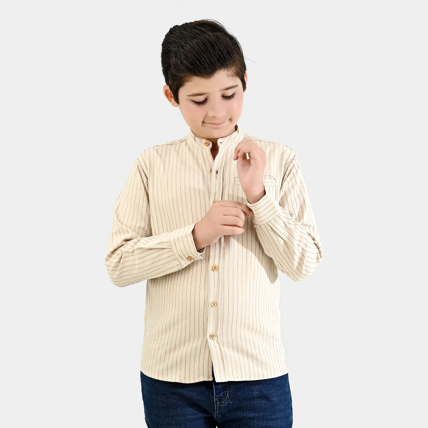 Boys Flannel Shirt F/S - Brown Stripe - Image 3