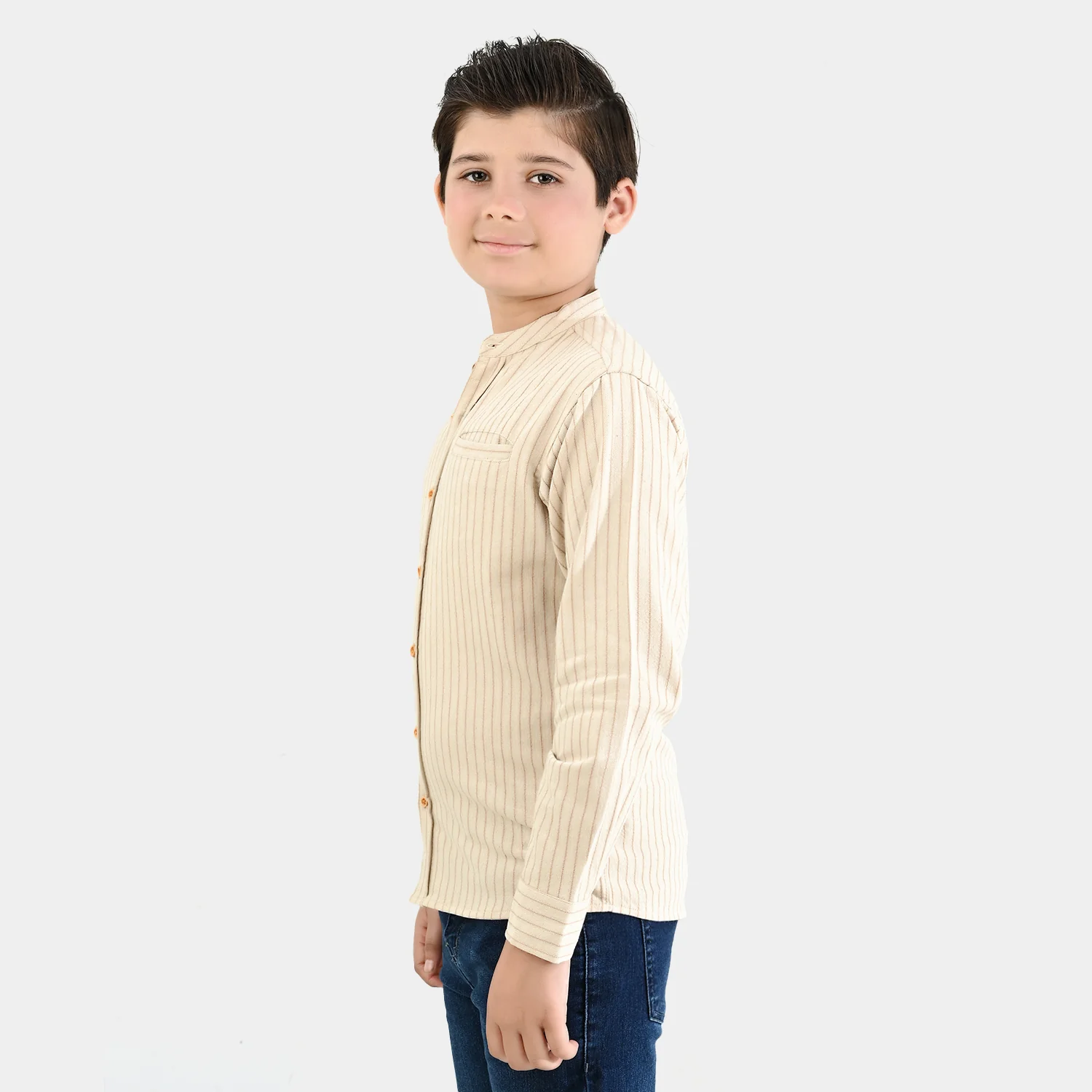 Boys Flannel Shirt F/S - Brown Stripe - Image 4