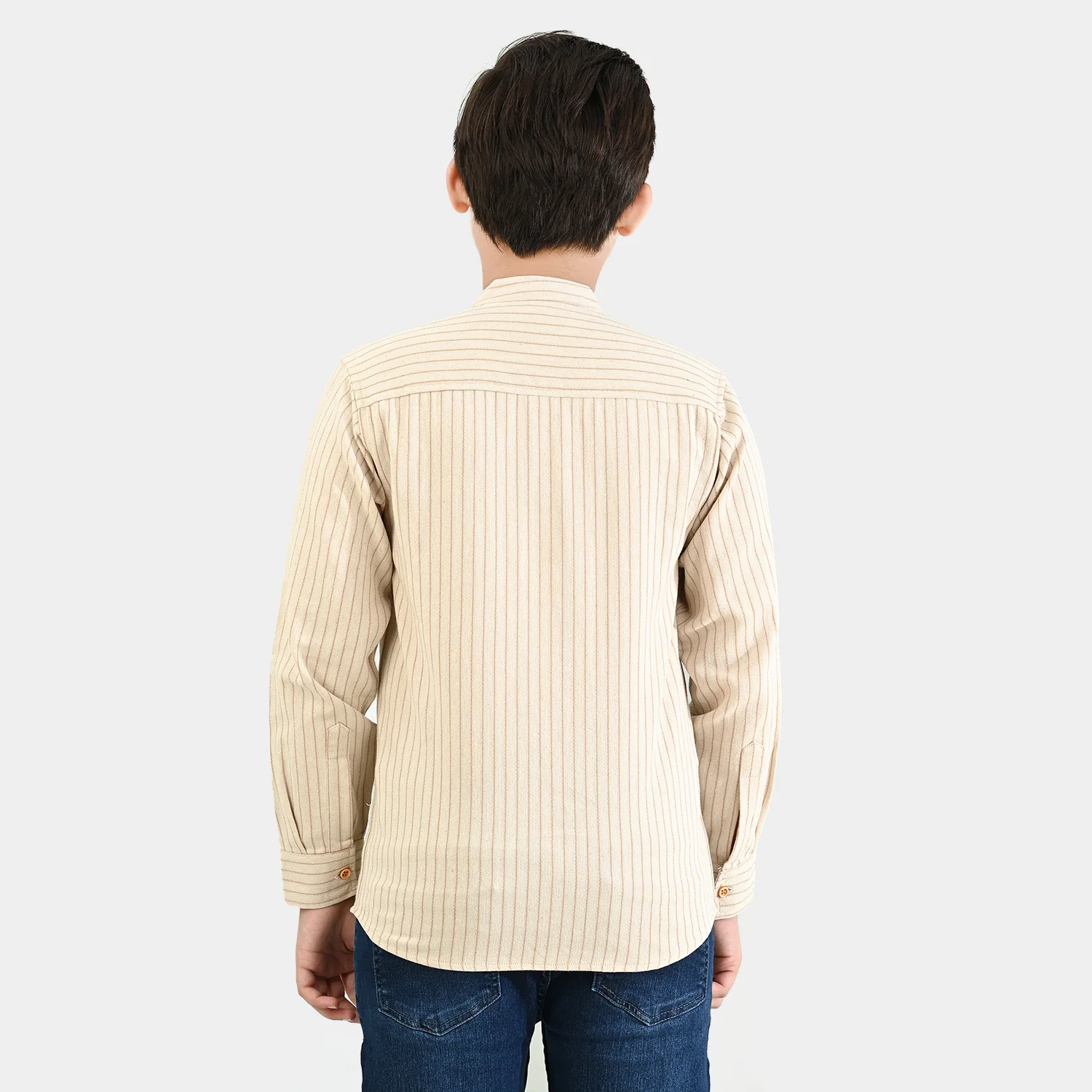 Boys Flannel Shirt F/S - Brown Stripe - Image 5