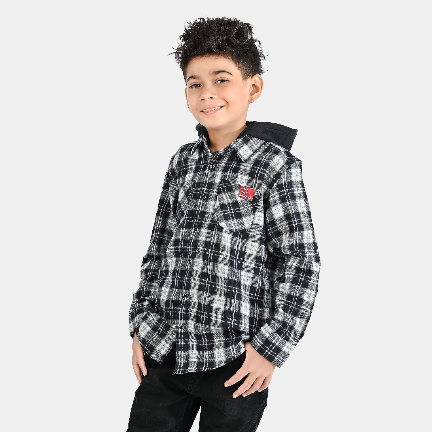 Boys Flannel Shirt F/S (Amazing Day)-Black Check - Image 3