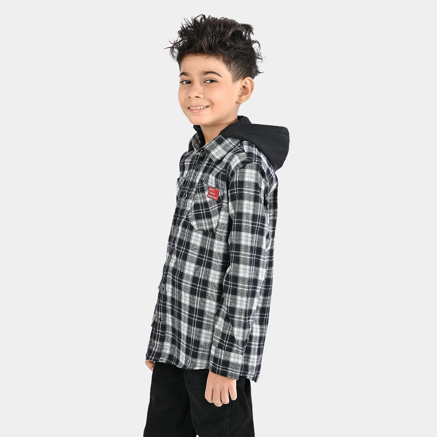 Boys Flannel Shirt F/S (Amazing Day)-Black Check - Image 4