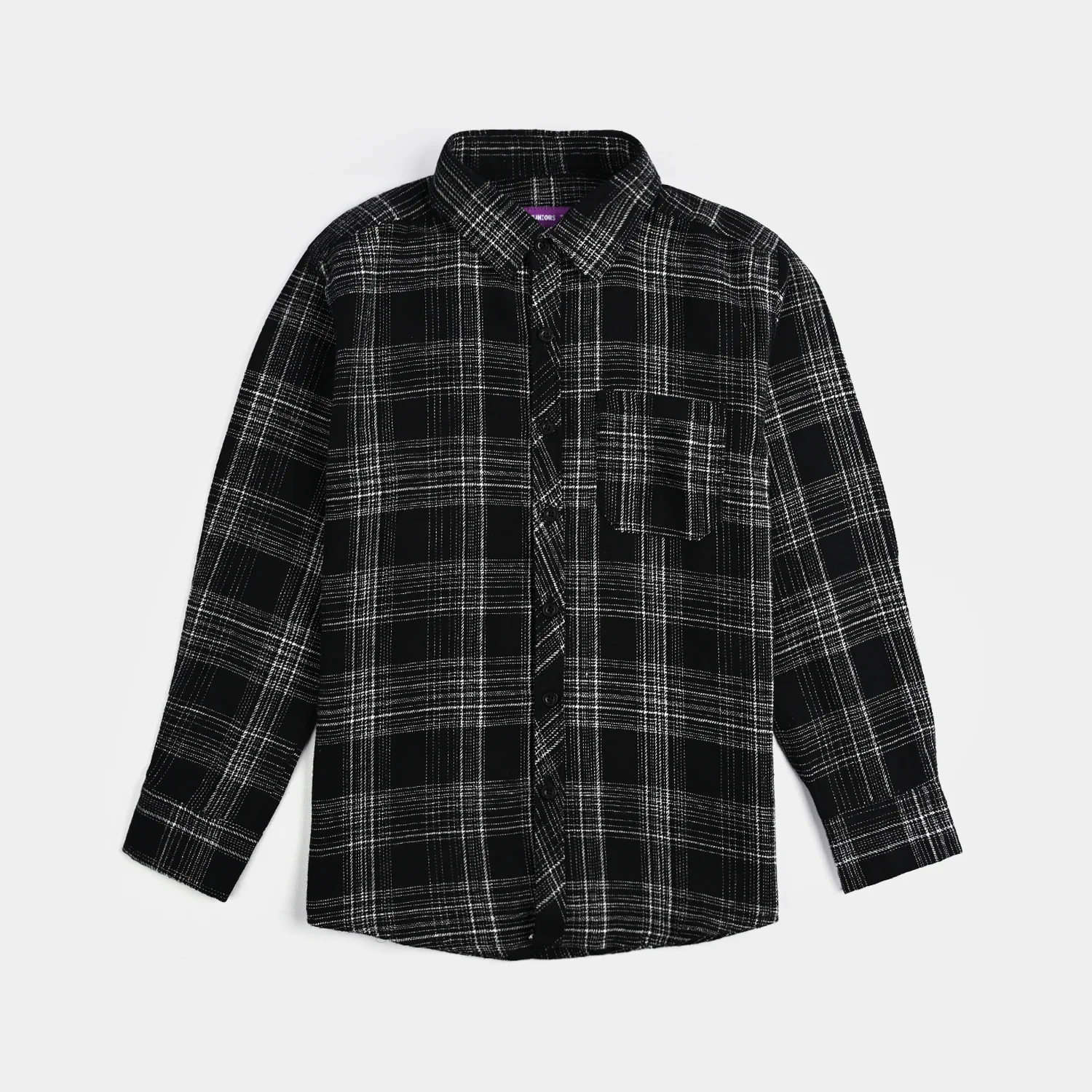 Boys Flannel Shirt F/S (Black Checkered) - BLACK