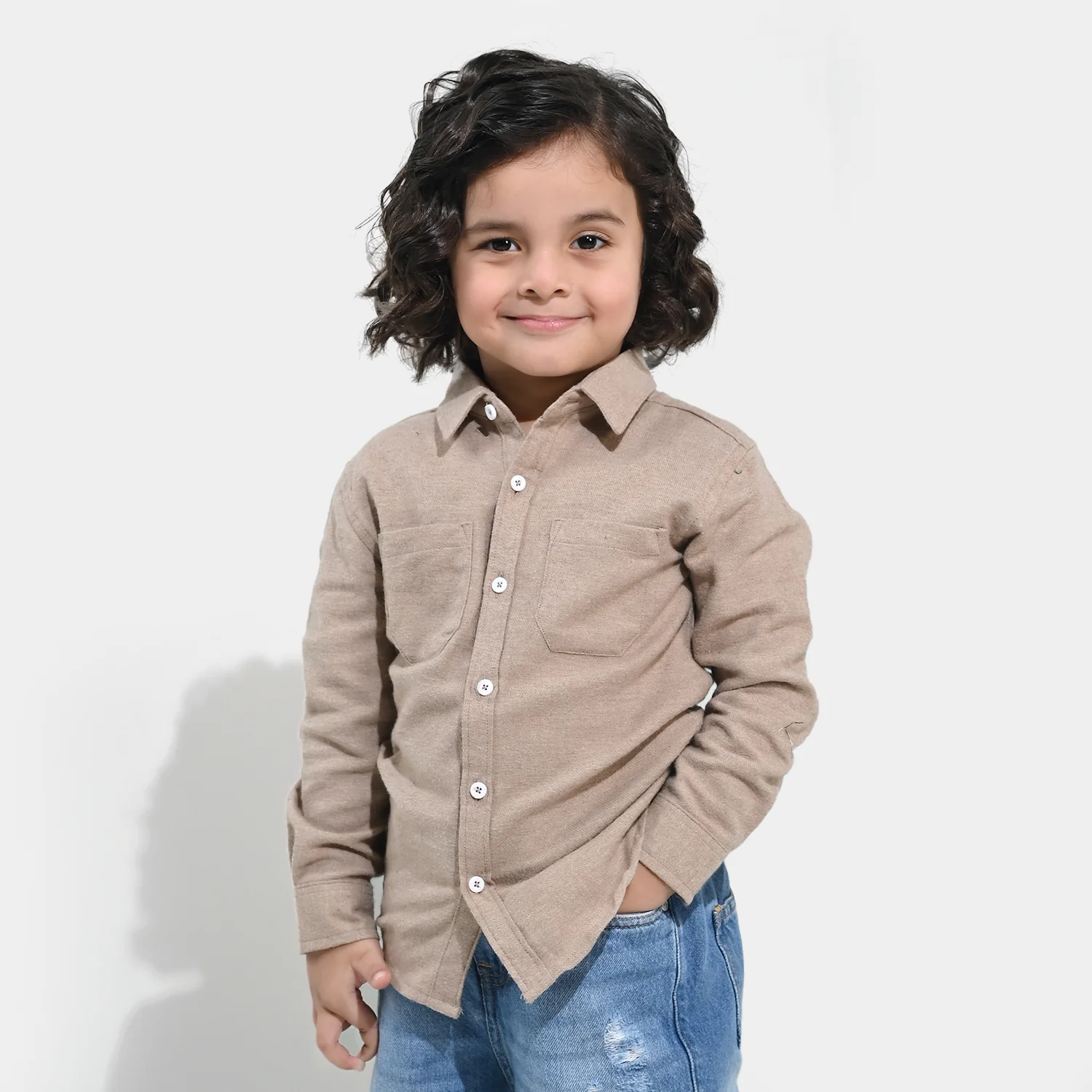 Boys Flannel Shirt - Beige - Image 4