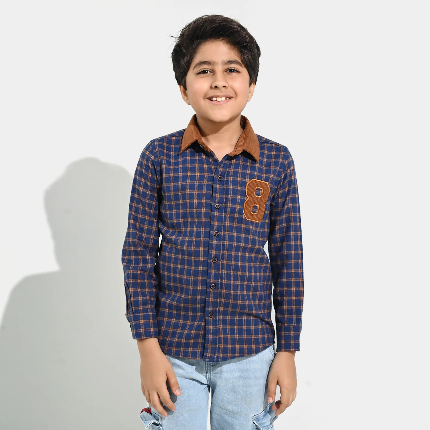 Boys Flannel Shirt F/S (Eight)-Blue Check - Image 3