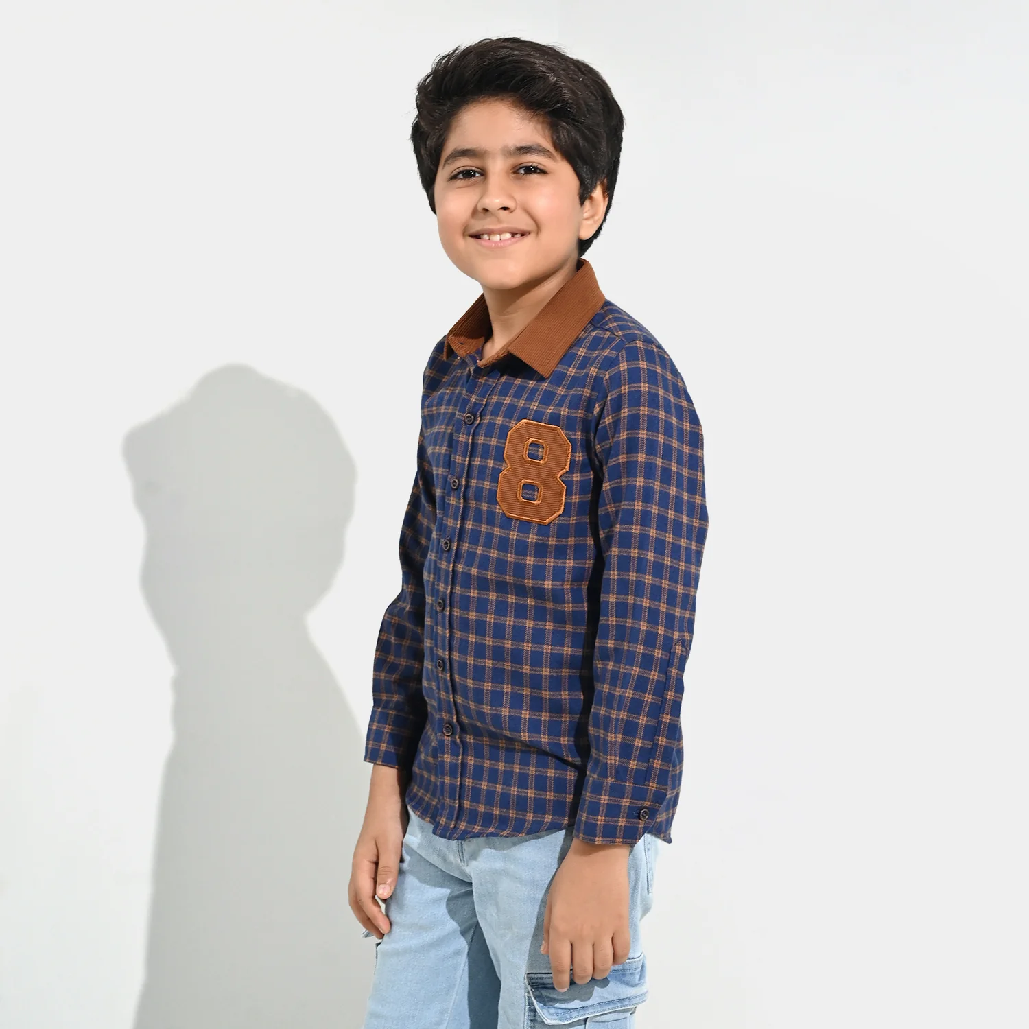 Boys Flannel Shirt F/S (Eight)-Blue Check - Image 4