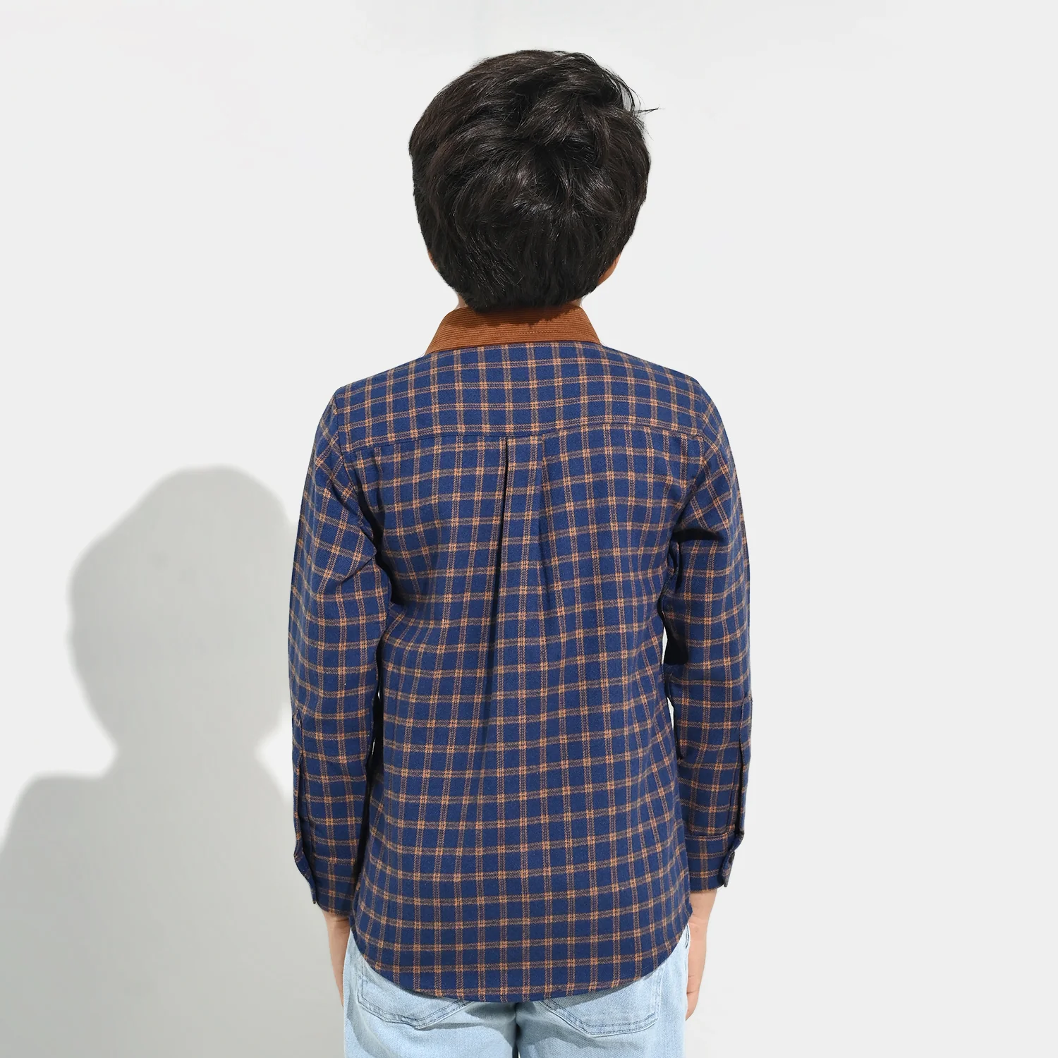 Boys Flannel Shirt F/S (Eight)-Blue Check - Image 5