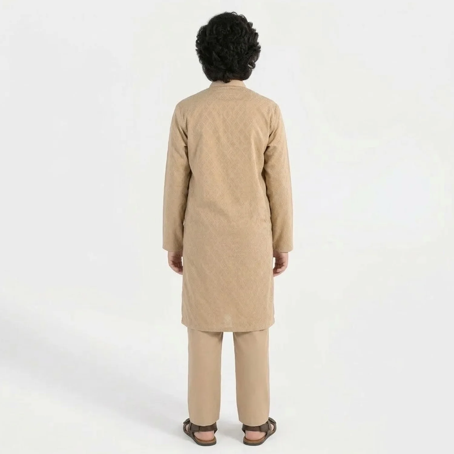 Boys Jacquard Kurta Pajama (Khas) - Beige - Image 4