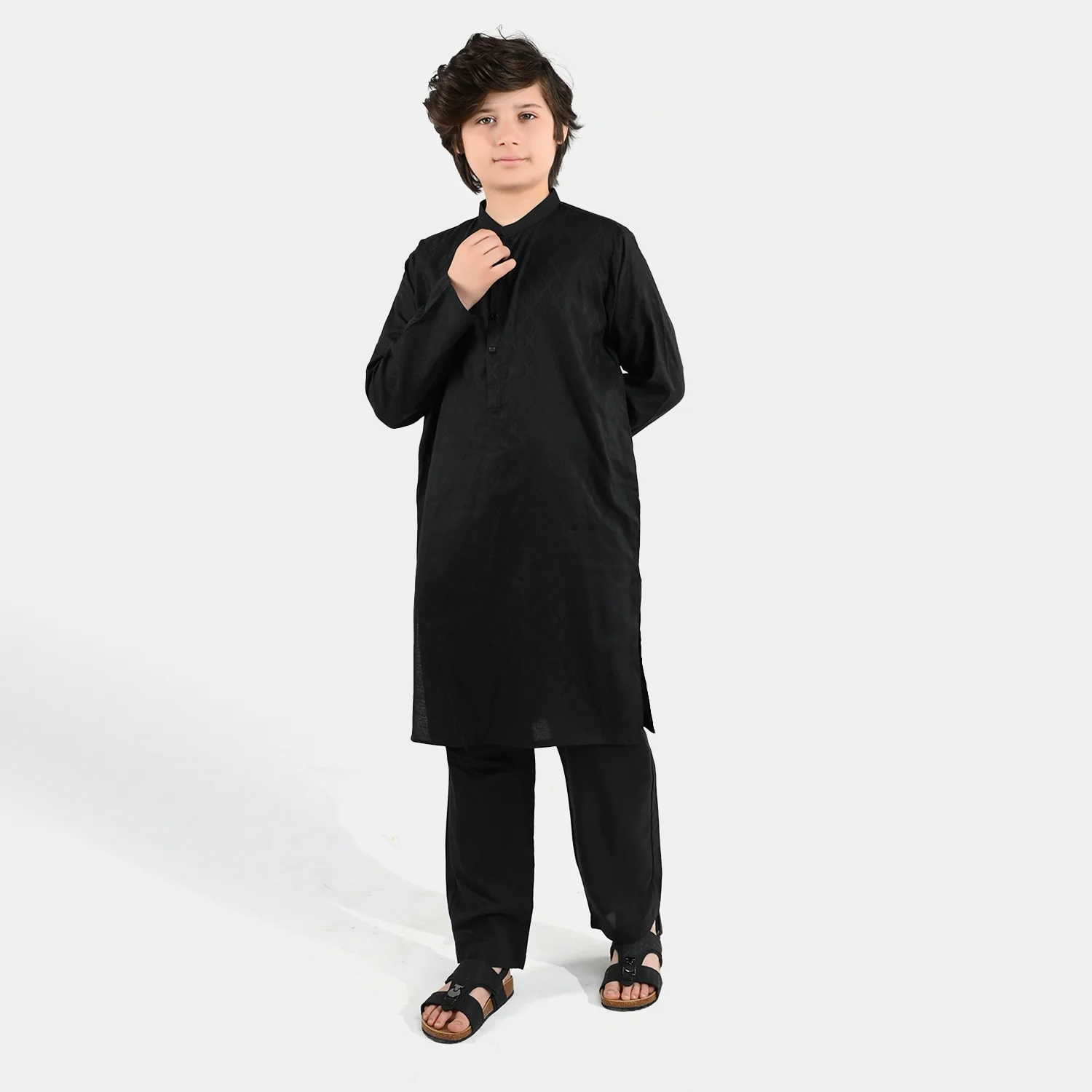 Boys Jacquard Kurta Pajama (Khas) - Black