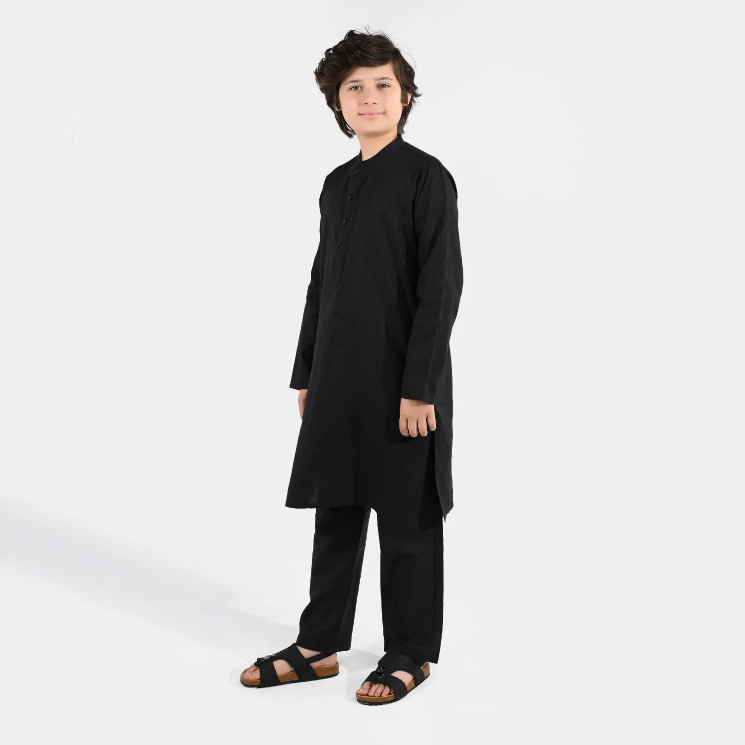 Boys Jacquard Kurta Pajama (Khas) - Black - Image 2