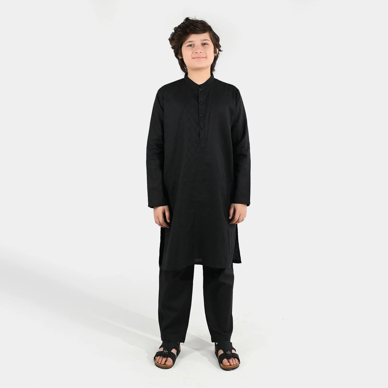 Boys Jacquard Kurta Pajama (Khas) - Black - Image 4