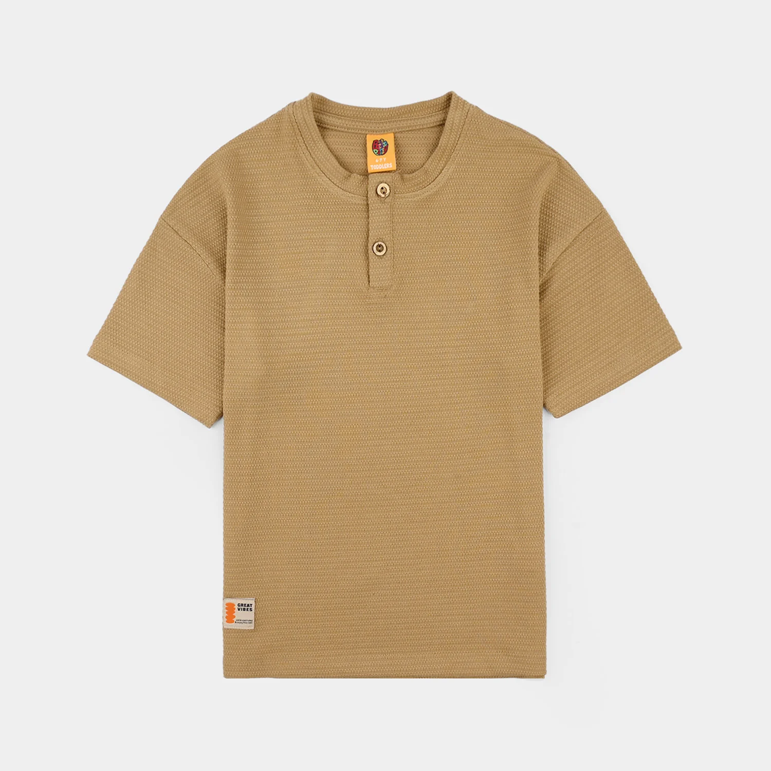 Boys Jacquard T-Shirt (Great Vibes) - Brown