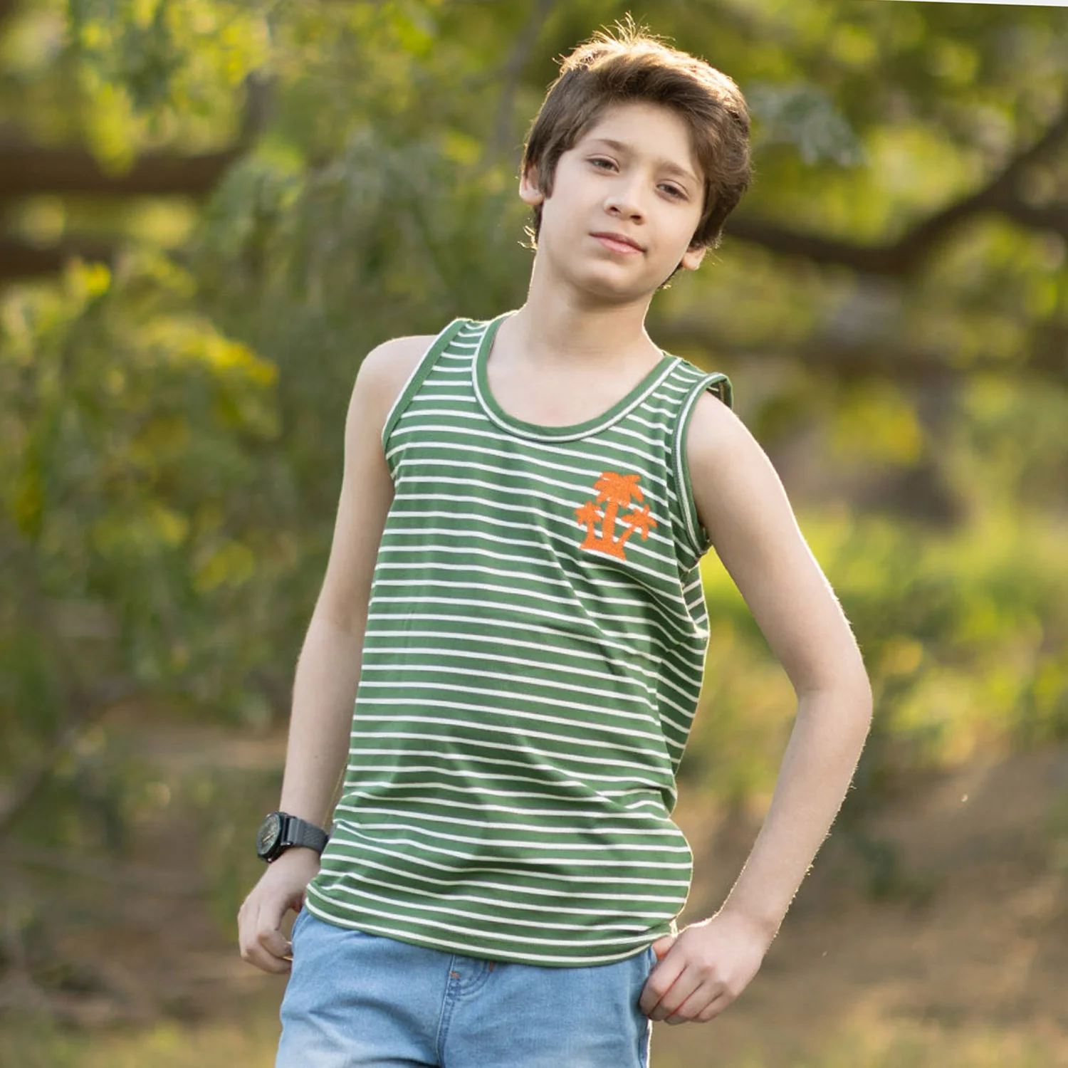 Boys Jersey/Terry Sando Palm Tree - Green - Image 2