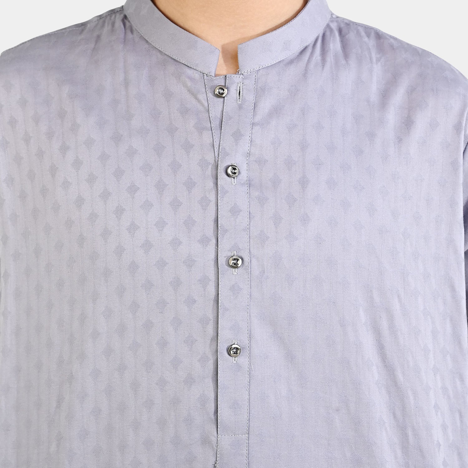 Boys Cotton Jacquard Kurta – Light Grey - Image 2