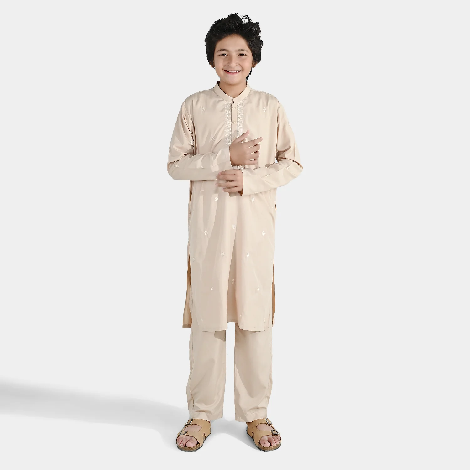 Boys Poly Viscose Kurta Pajama - Beige
