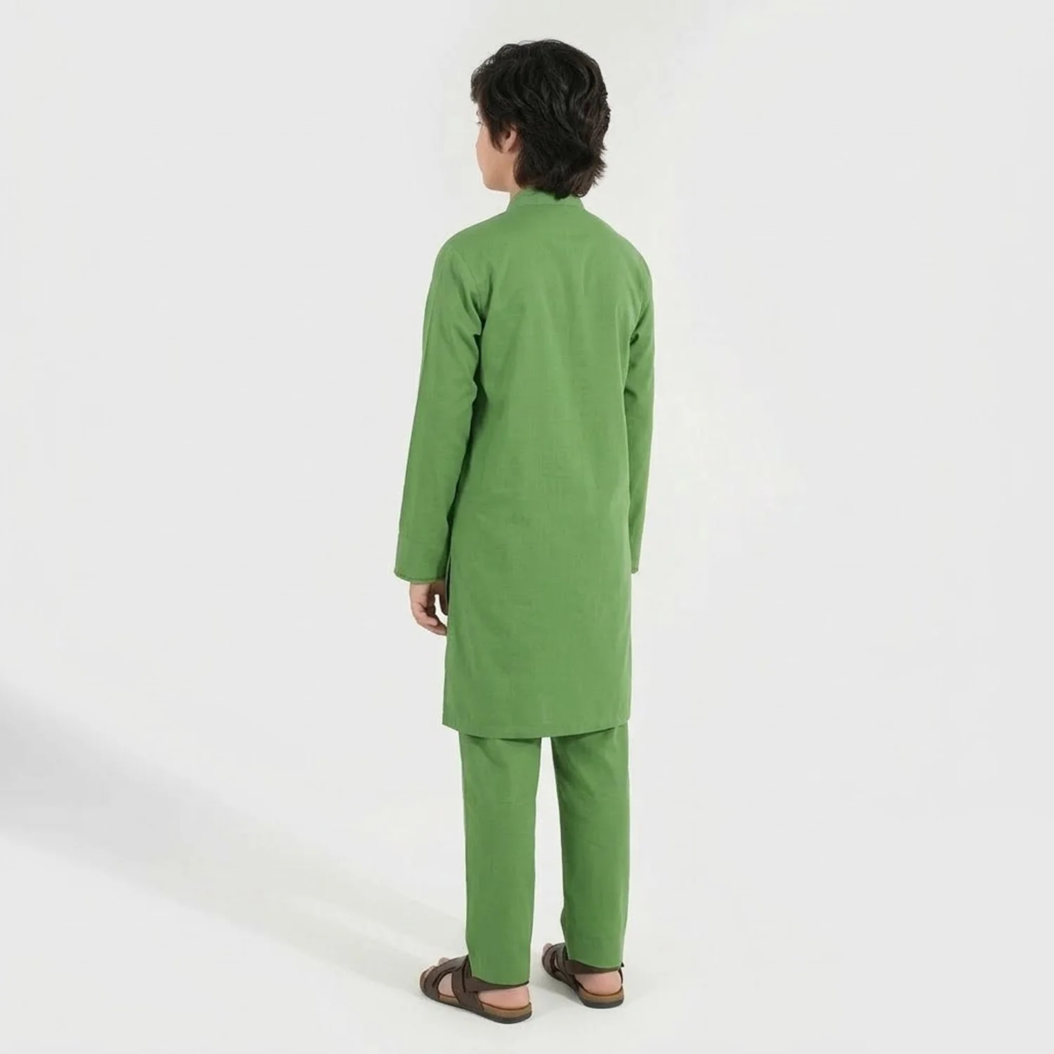 Boys Cotton Kurta Pajama Suit (Forest ELF) - Green - Image 4