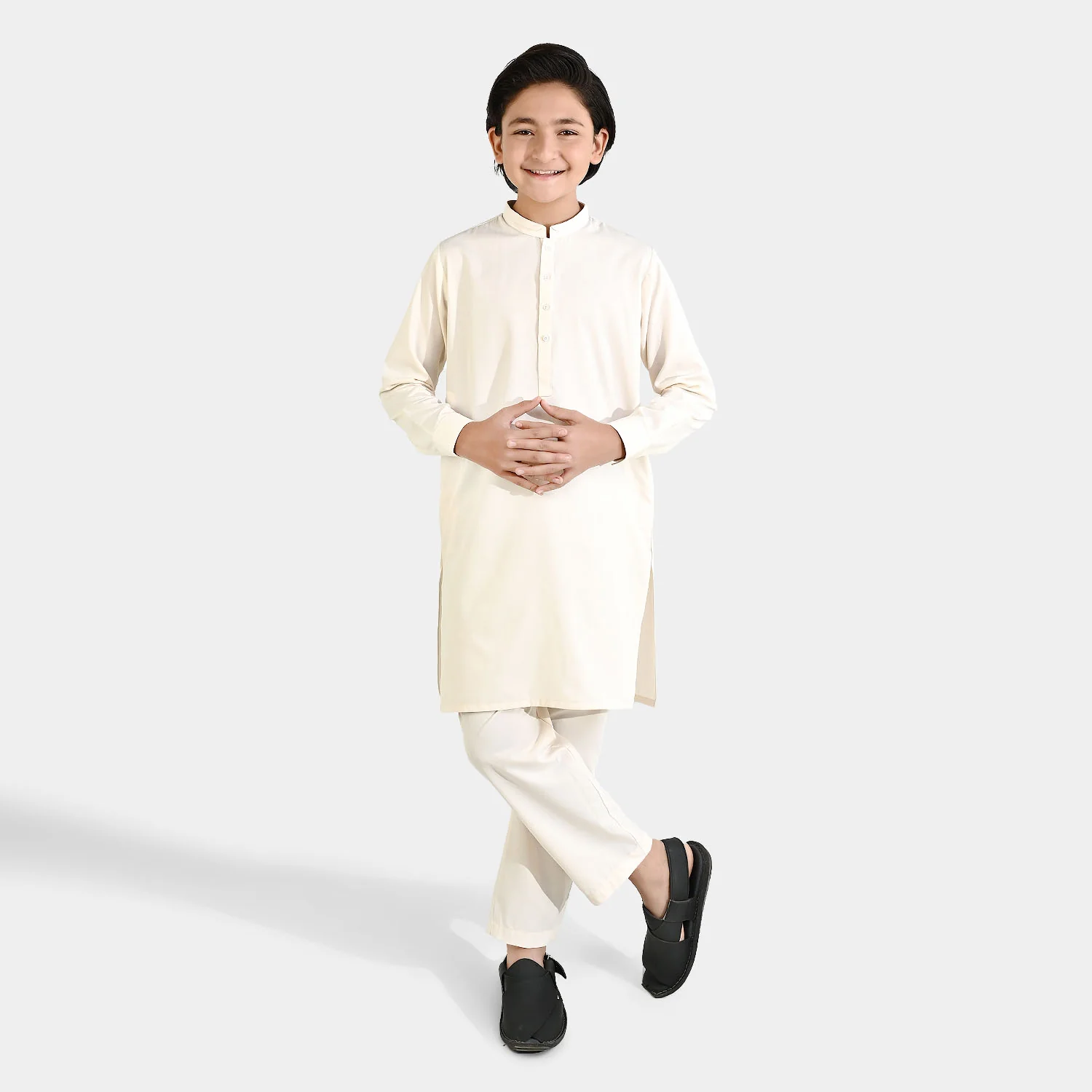 Boys Poly Viscose Kurta Pajama (Overlay) - Off White