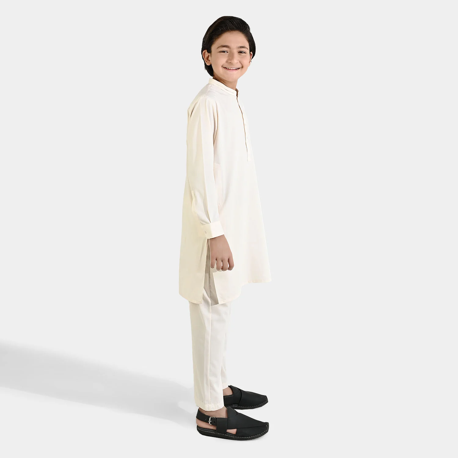 Boys Poly Viscose Kurta Pajama (Overlay) - Off White - Image 3