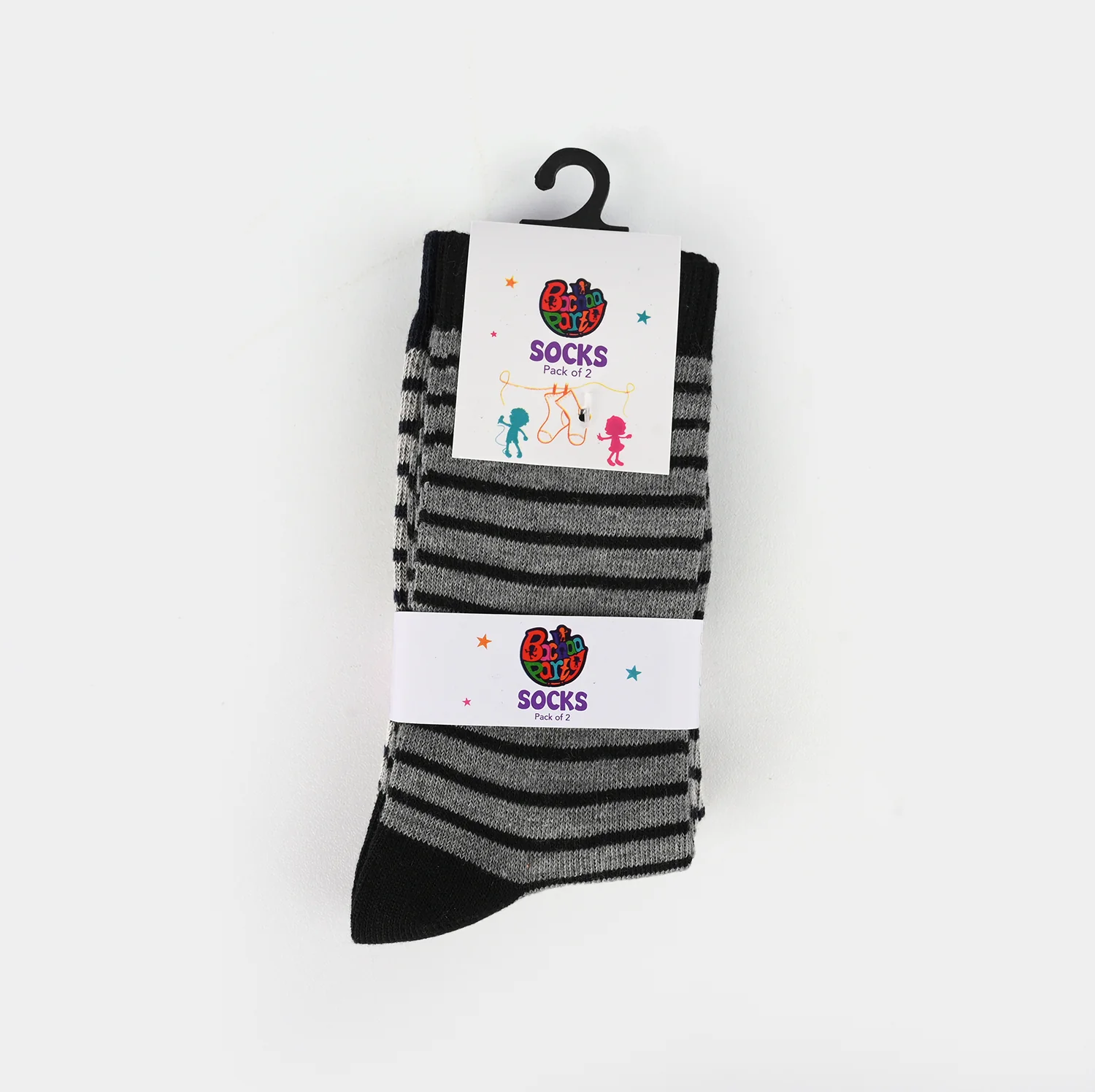 Boys Pack of 2 Socks Stripe-Black Grey - Image 2