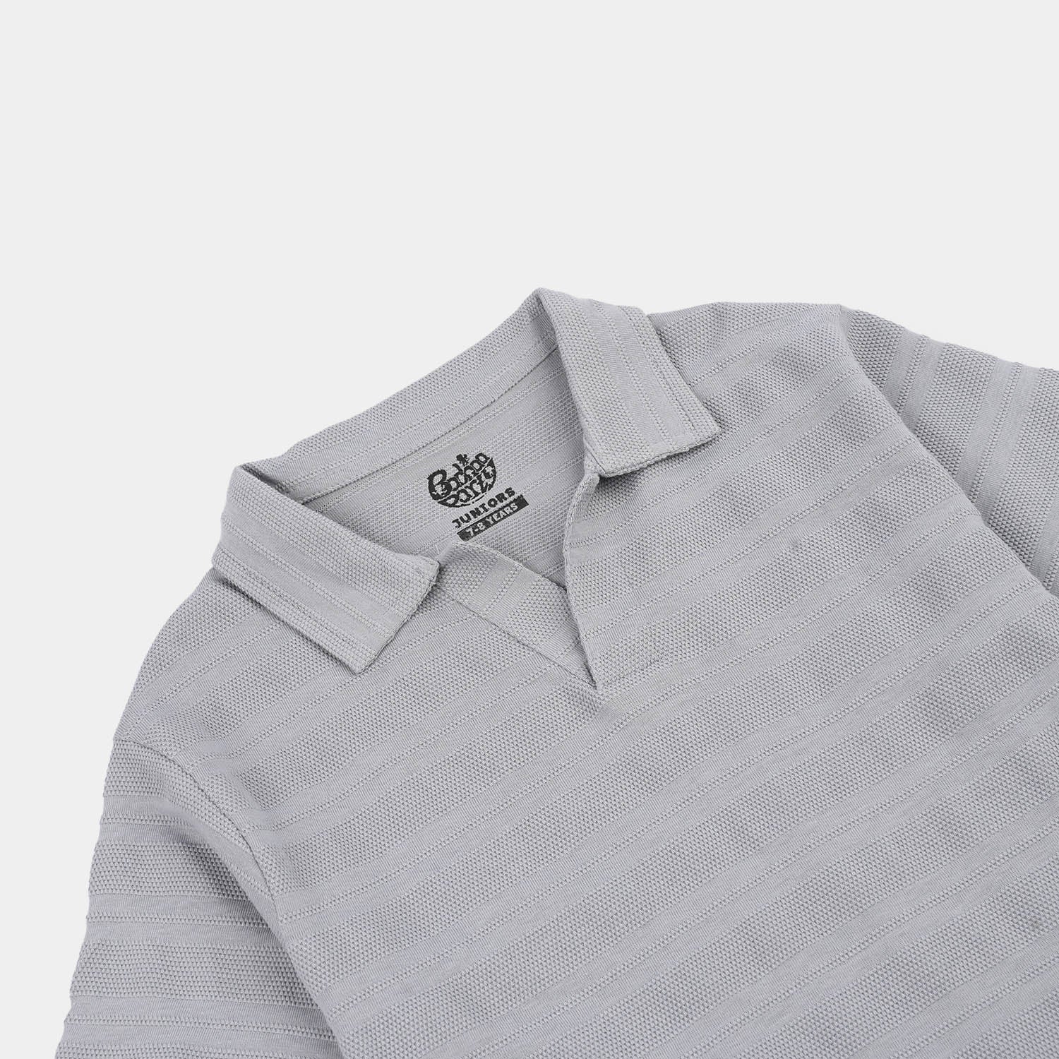 Boys Jacquard Polo T-Shirt (Basic) - Grey - Image 3