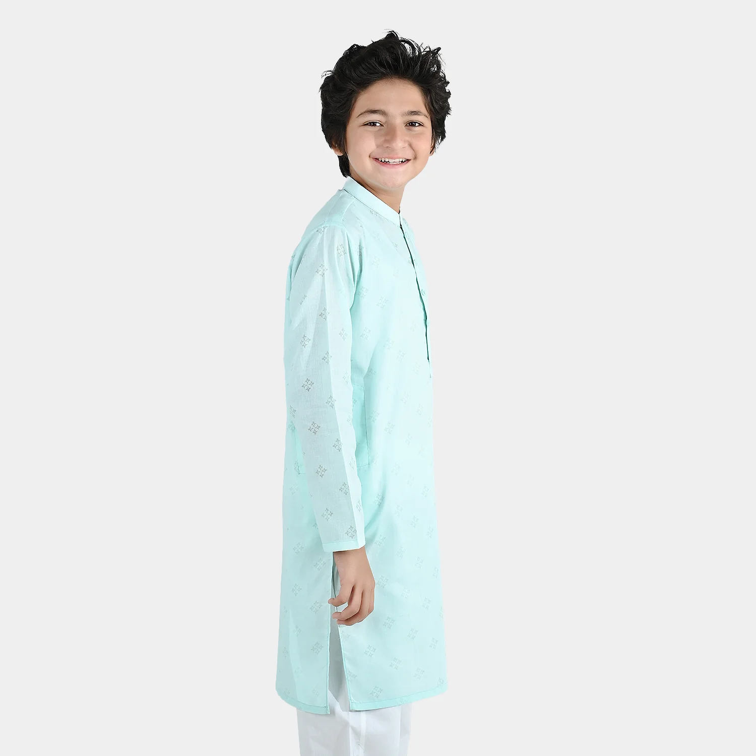 Boys Poly Viscose Basic Kurta - Aqua - Image 3