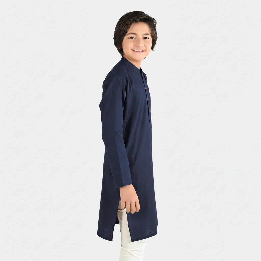 Boys Poly Viscose Kurta (Lurex) - Navy - Image 2