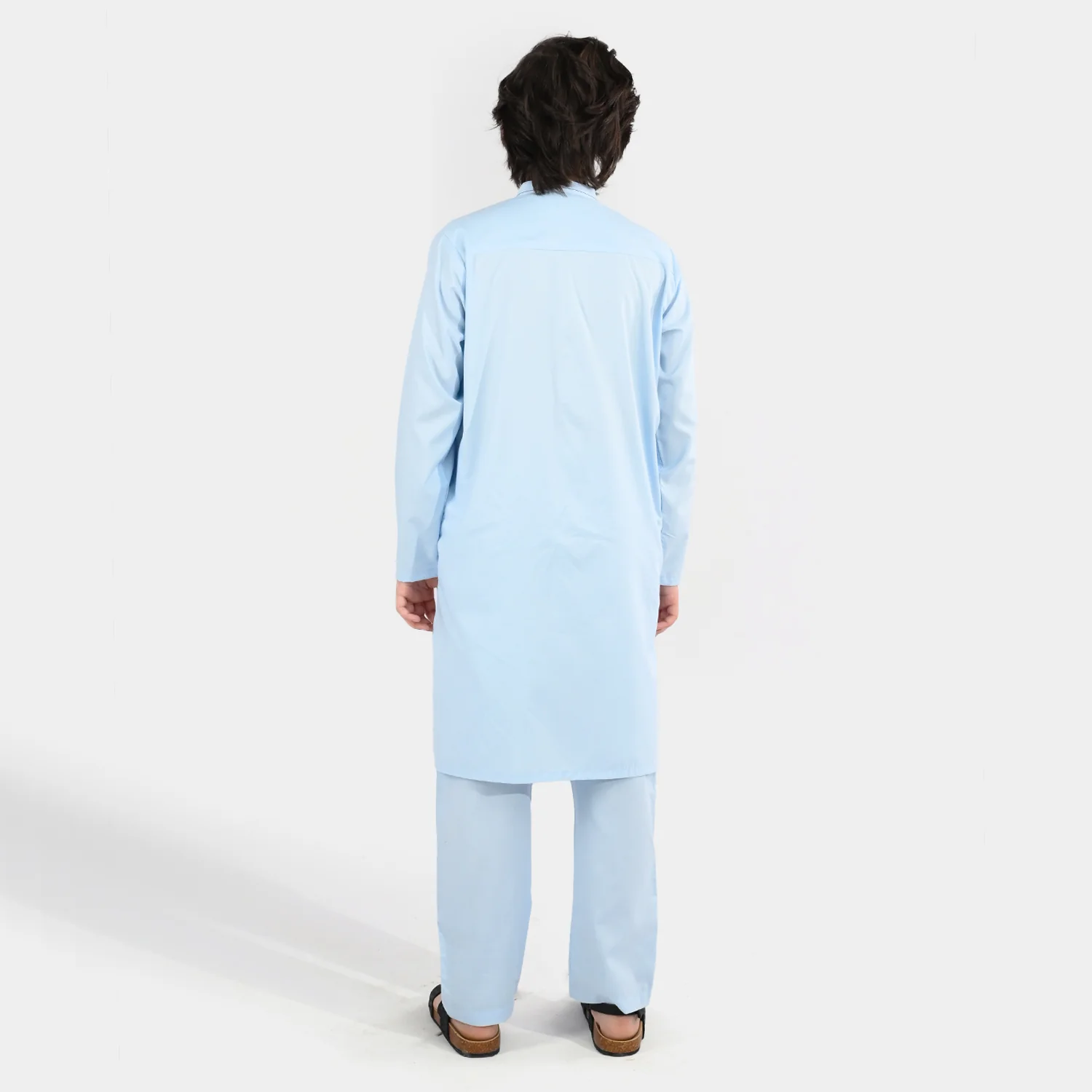 Boys Poly Viscose Kurta Pajama (Cut Collar) - Light Blue - Image 5