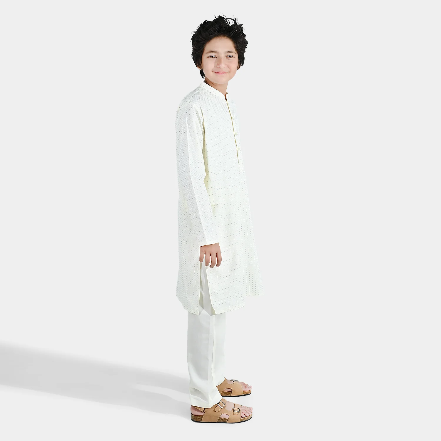 Boys Poly Viscose Kurta Pajama (Elegant) - Cream - Image 3