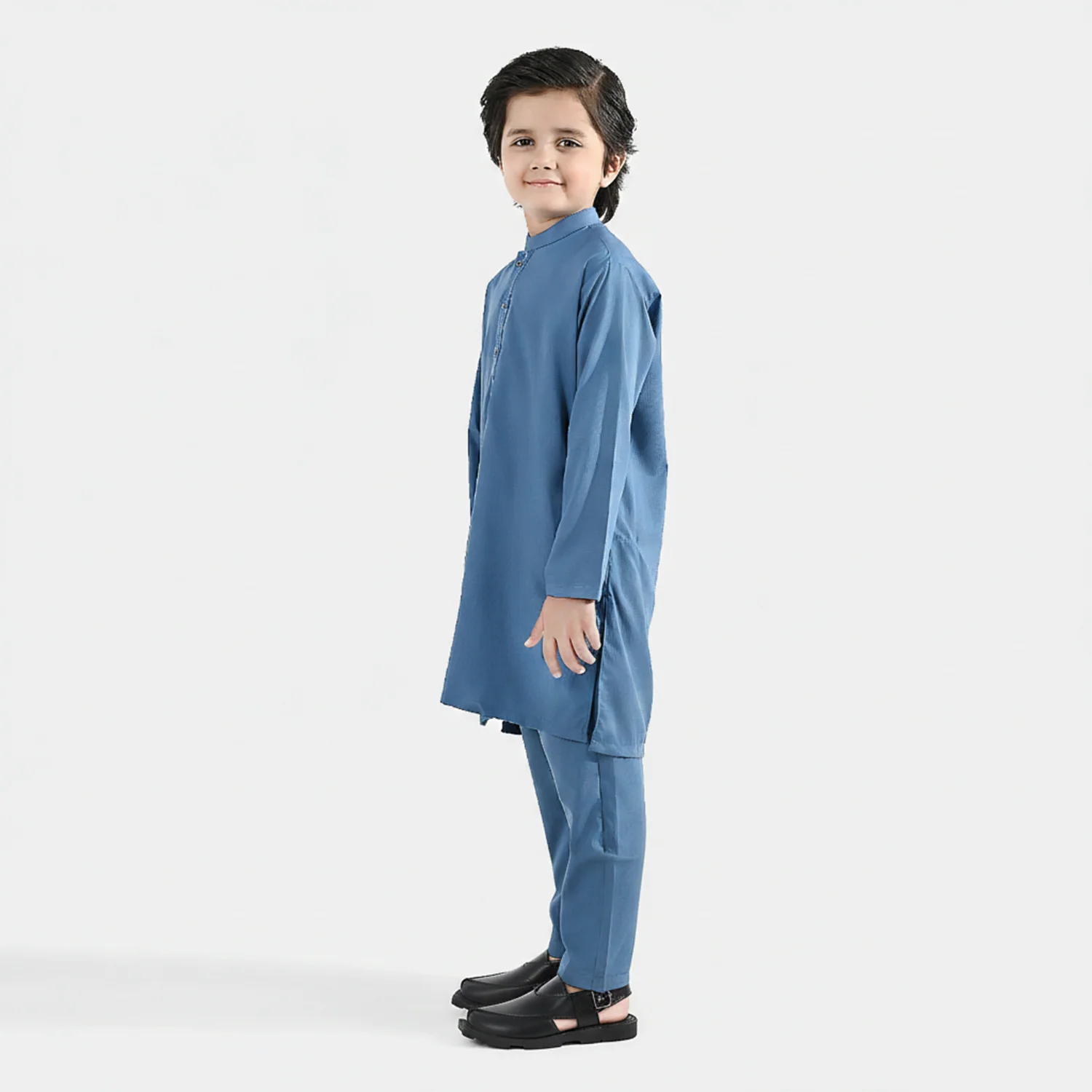 Boys Poly Viscos Kurta Pajama (Dobby) - Grey - Image 2