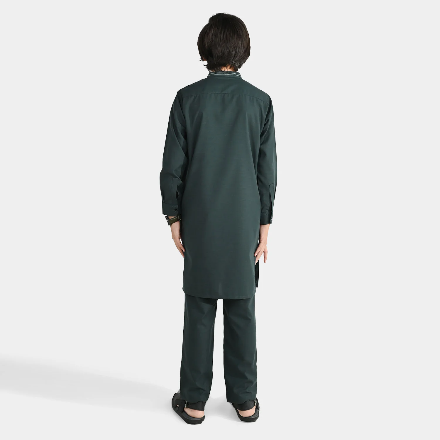 Boys Poly Viscose Kurta Pajama (Running Stitch) - Teal Green - Image 5