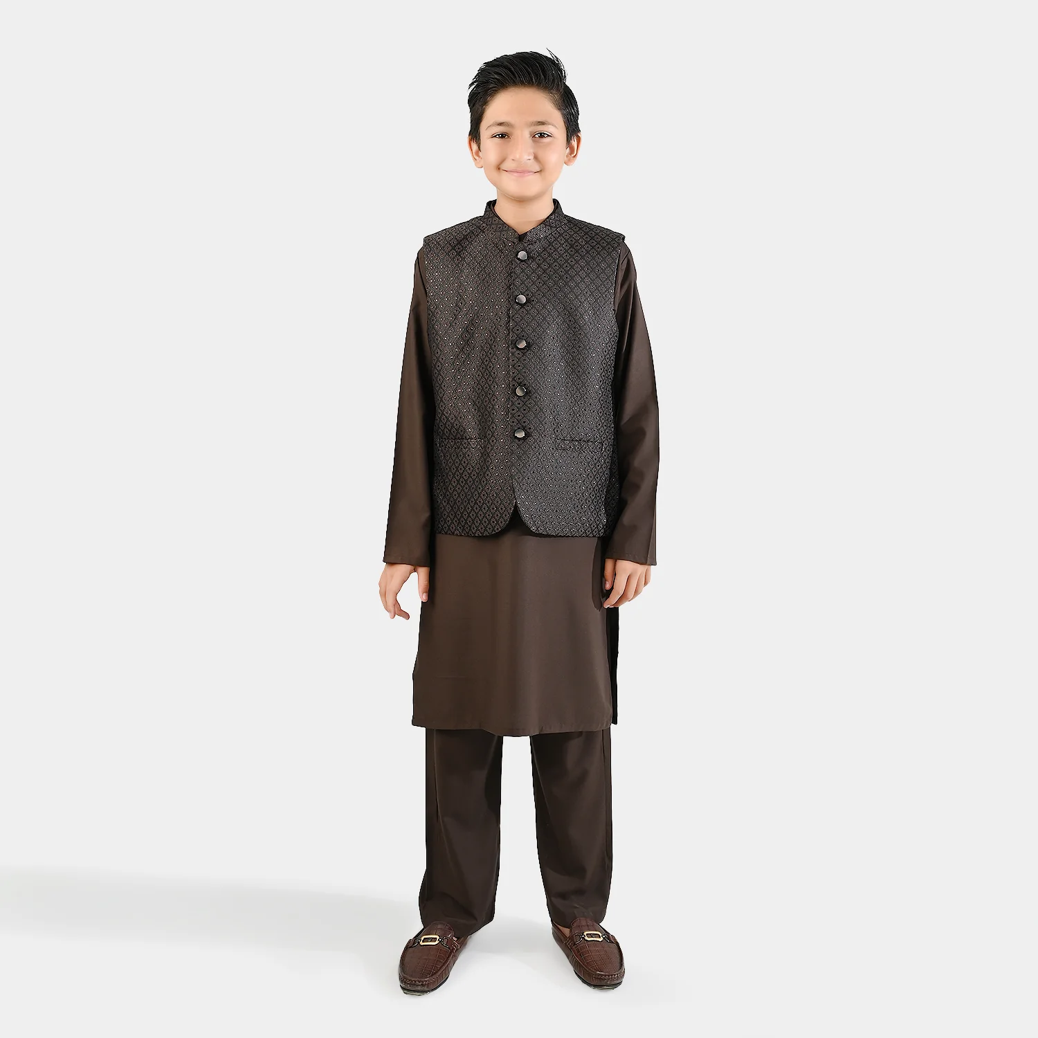 Boys Poly Viscose 3 Piece Suit - BROWN
