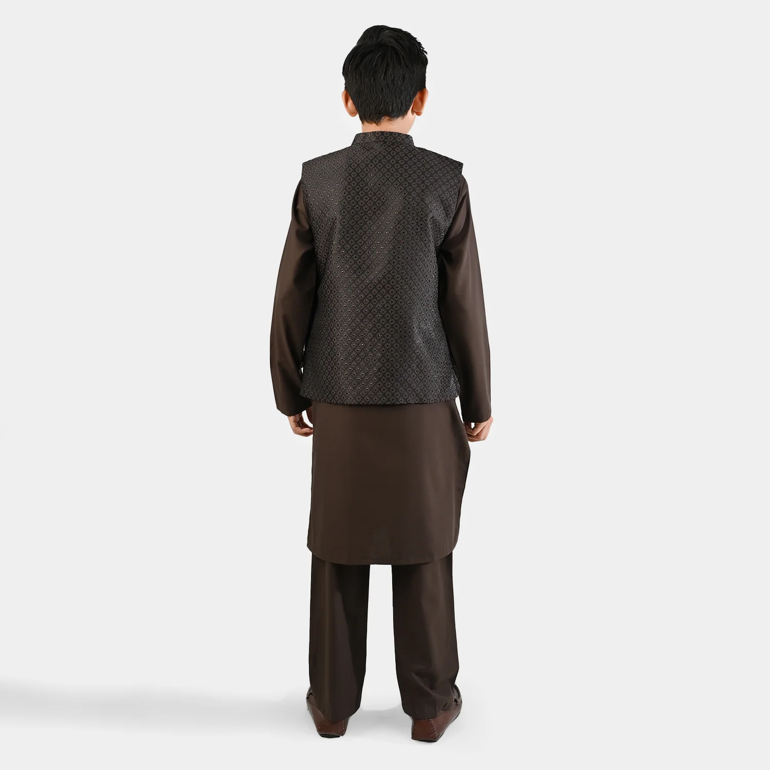 Boys Poly Viscose 3 Piece Suit - BROWN - Image 6