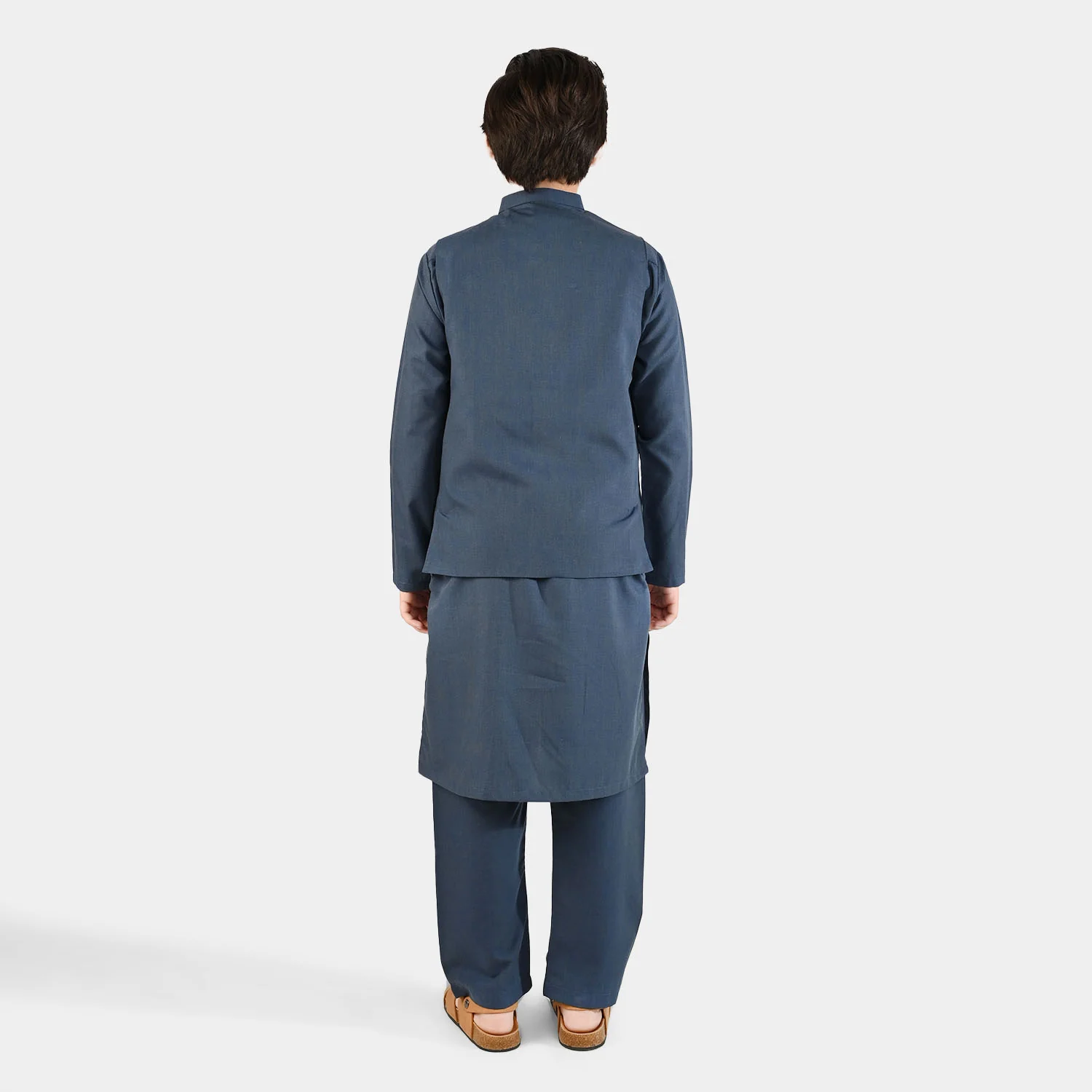 Boys Poly Viscose 3 Piece Suit (Monotone)-Blue - Image 4