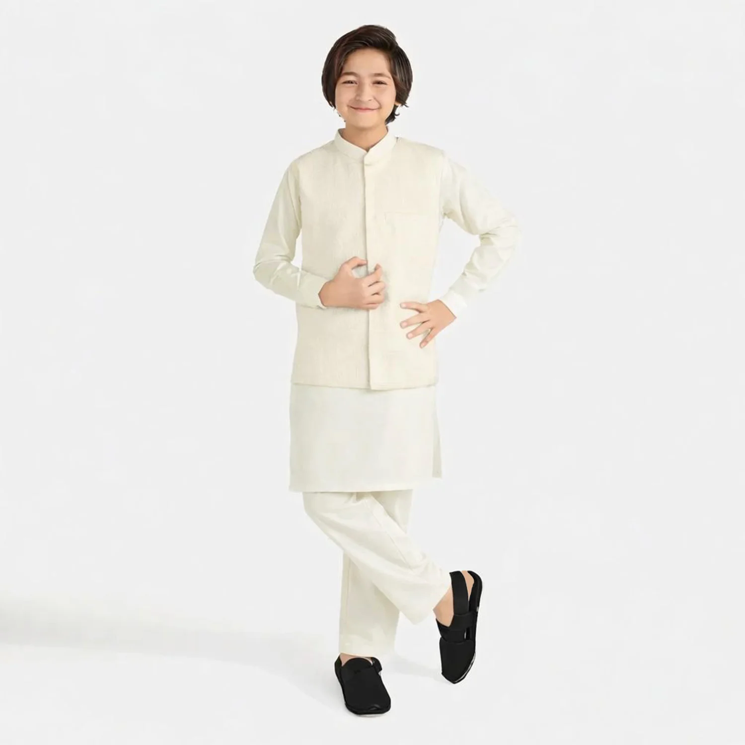 Boys Poly Viscose 3Piece Suit - Off White