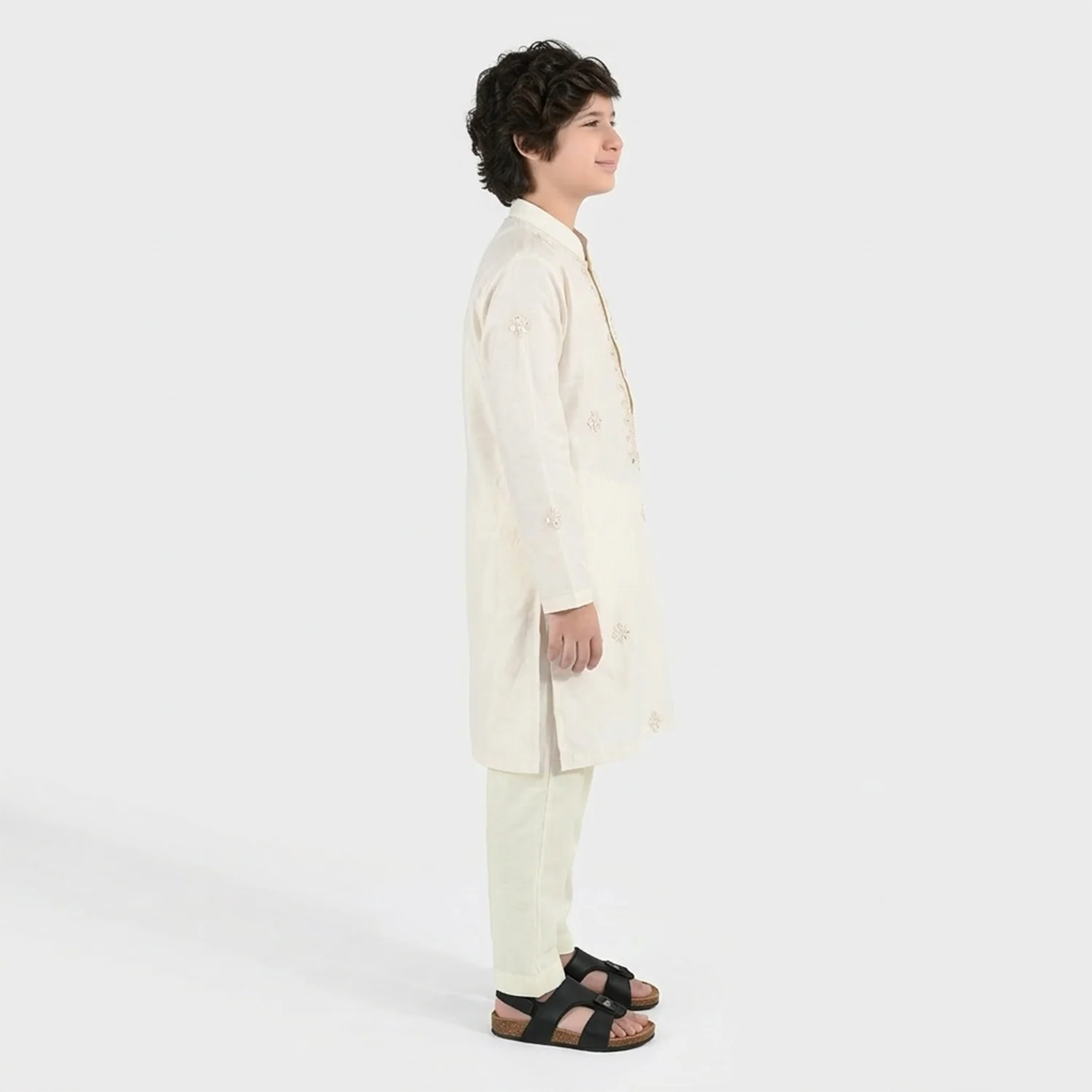 Boys Poly Viscose Kurta Pajama (Jagmag) - Cream - Image 2