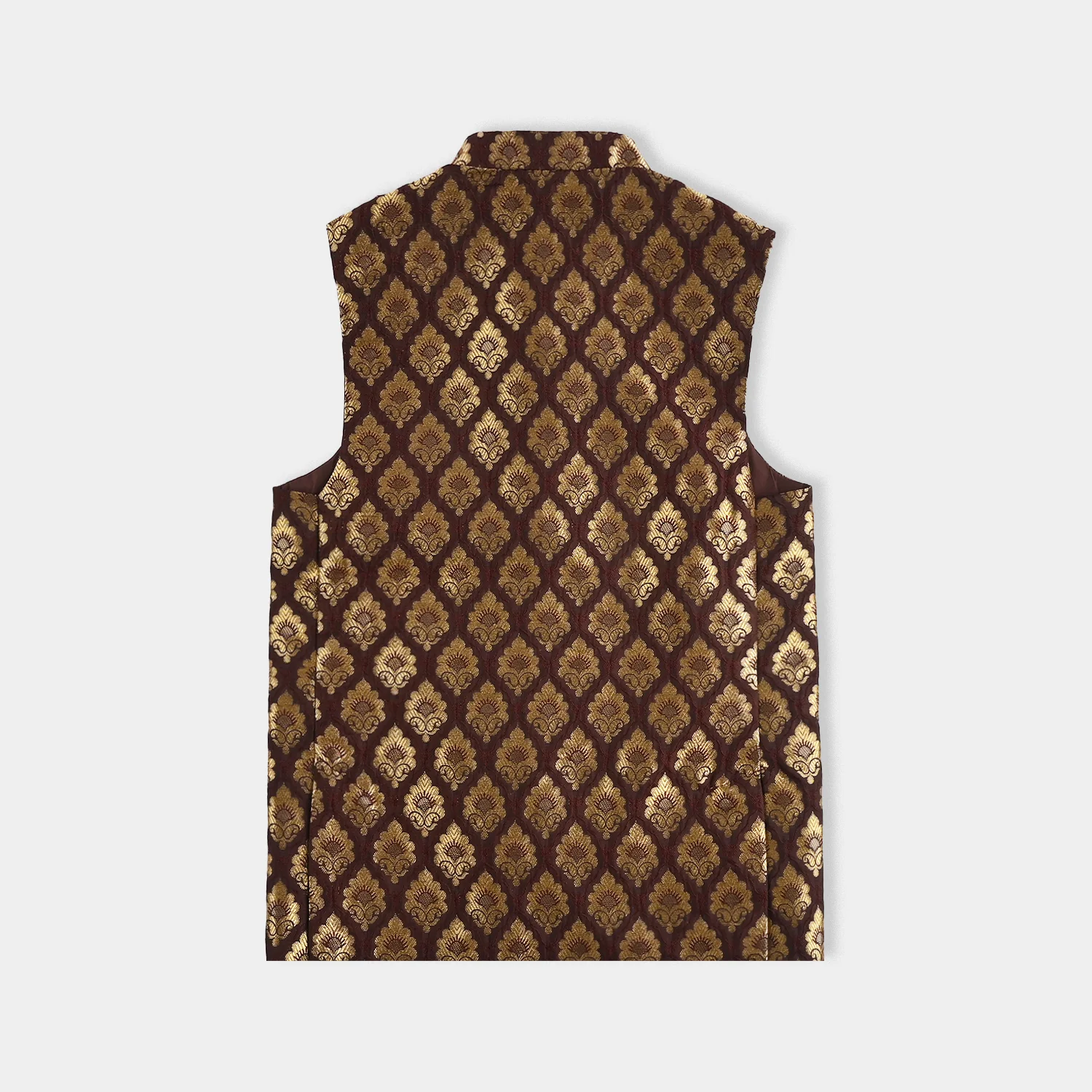 Boys Poly Viscose Waist Coat (Brown Gold)-BROWN - Image 4