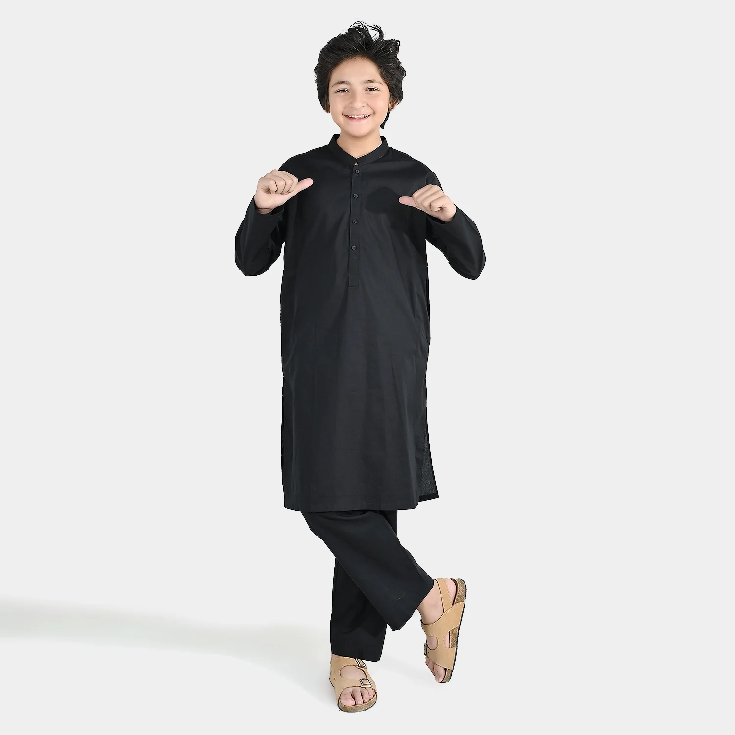 Boys Cotton Poplin Kurta Pajama - Black - Image 2