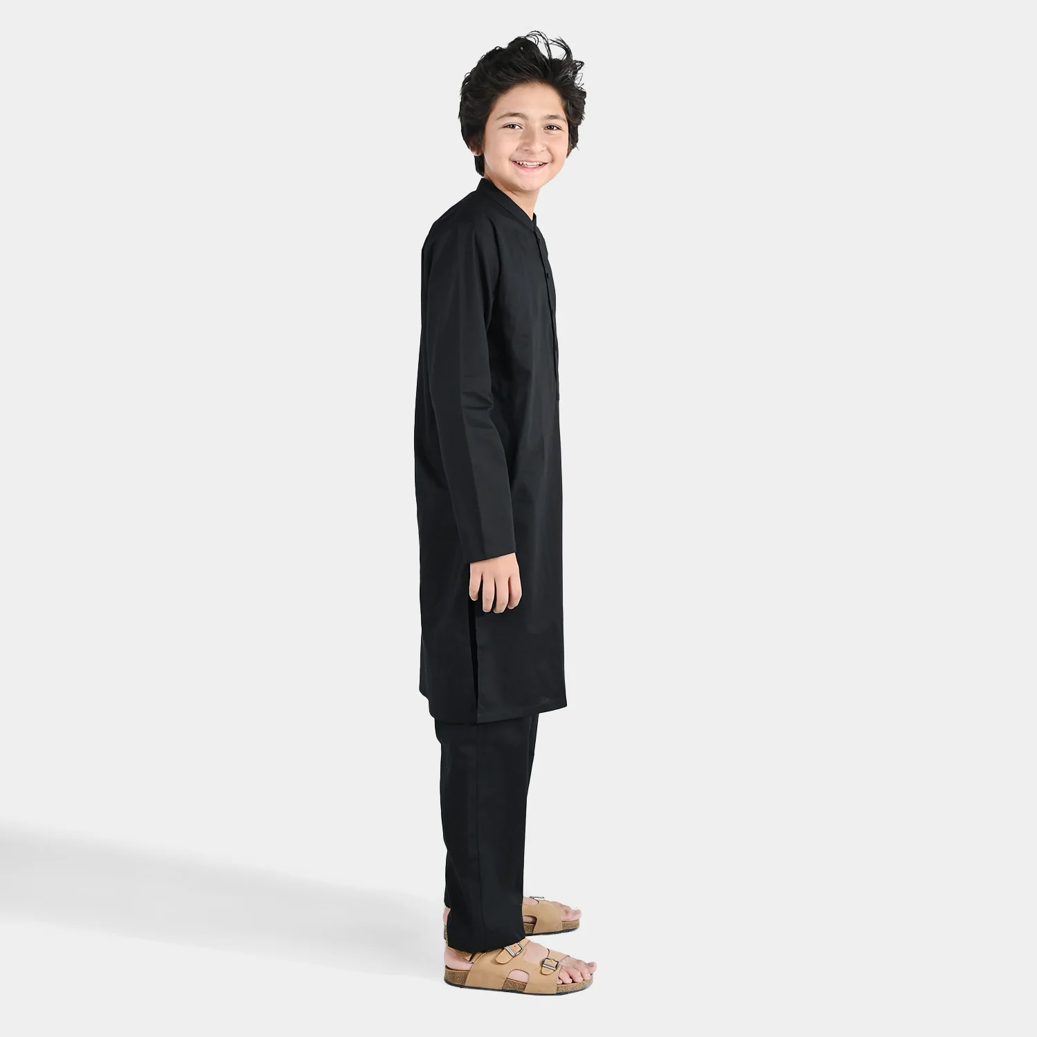Boys Cotton Poplin Kurta Pajama - Black - Image 3