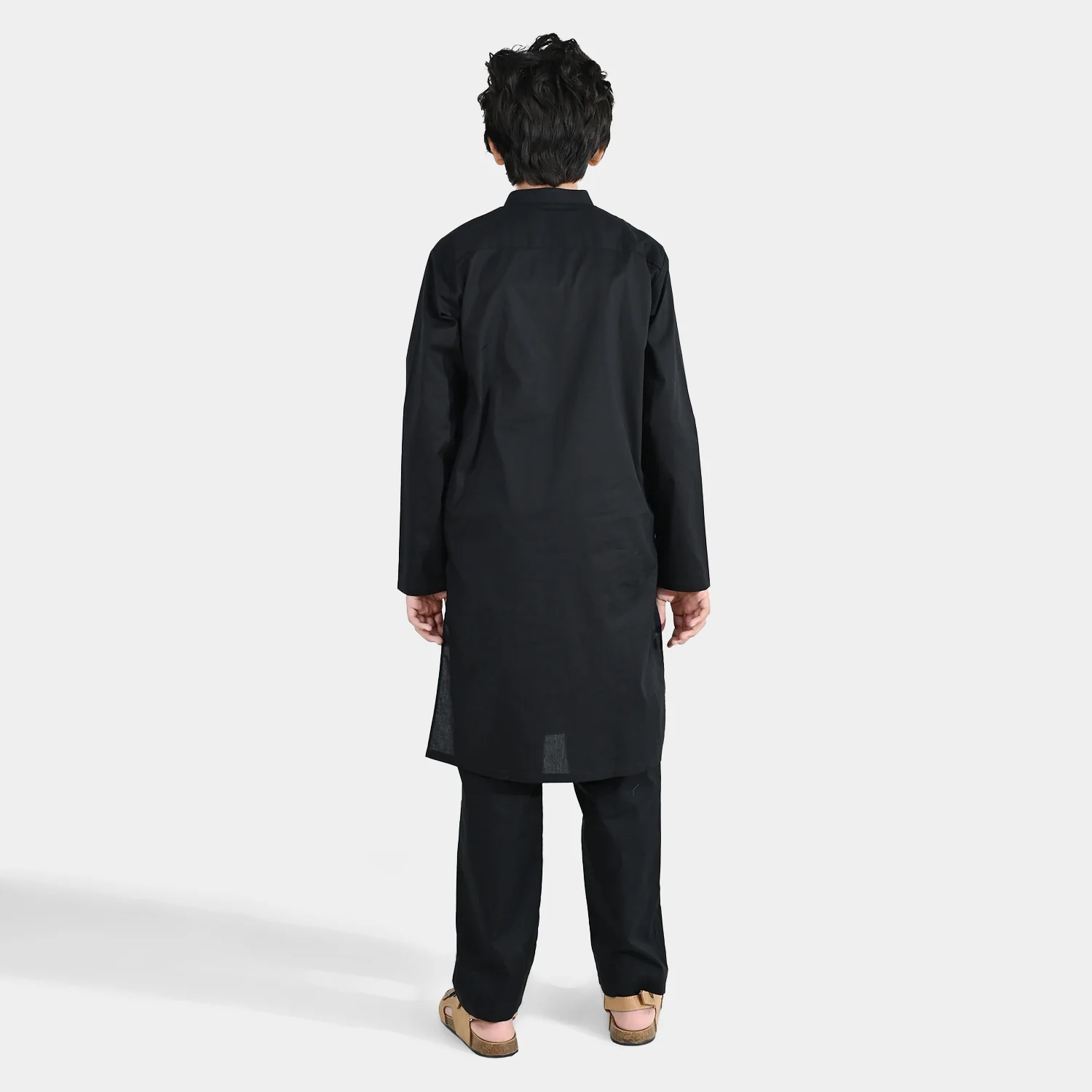 Boys Cotton Poplin Kurta Pajama - Black - Image 6
