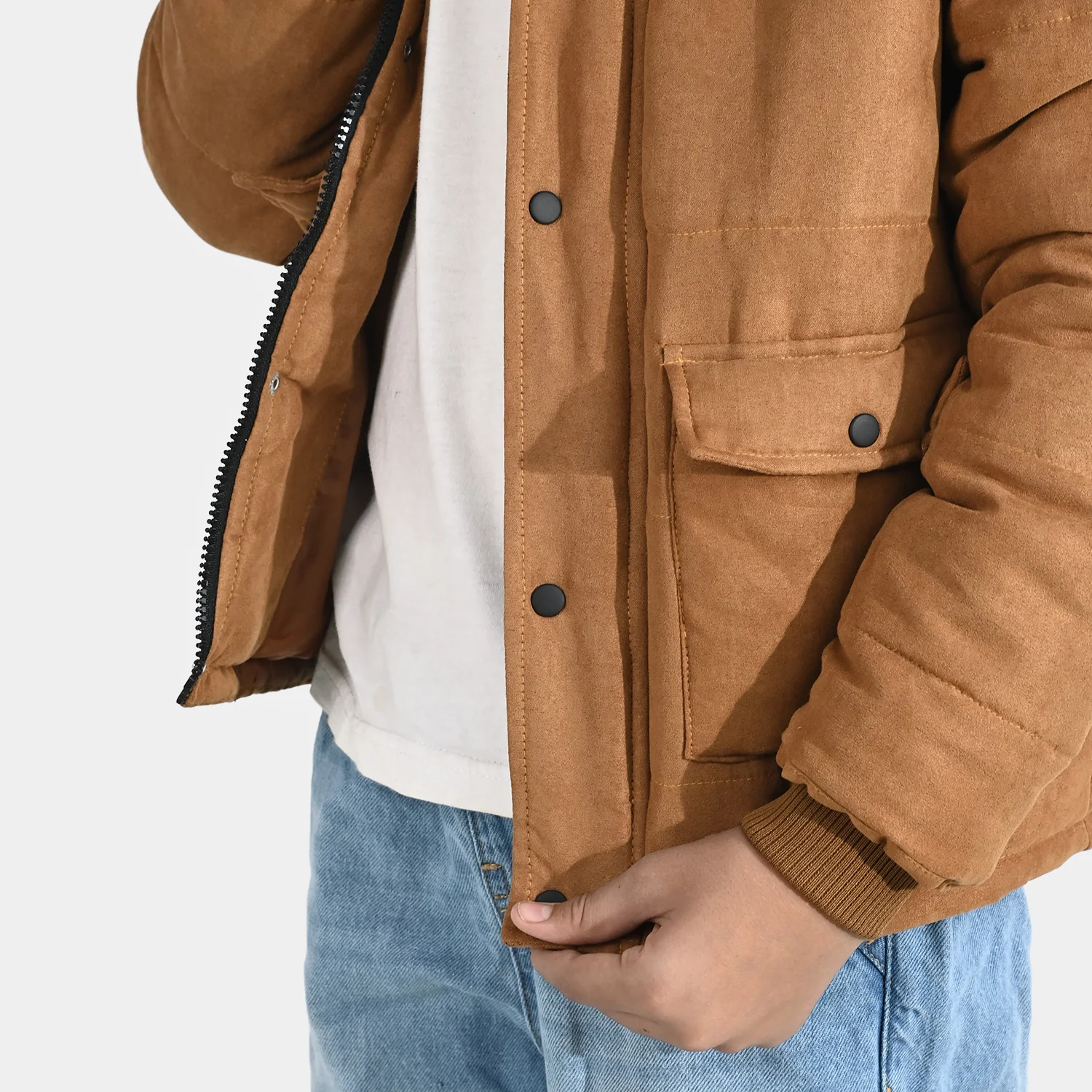Boys Quilted Hooded Jacket Adventure-BEIGE - Image 3