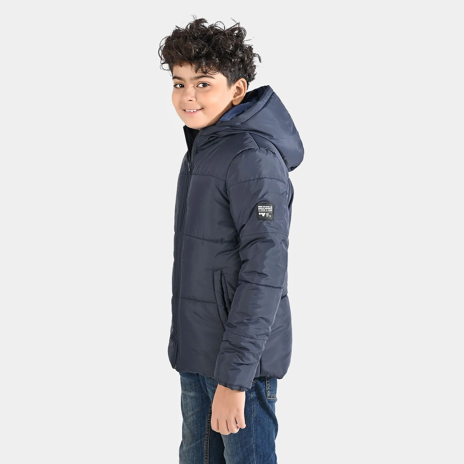 Boys Quilted Hooded Jacket F/S In Sports-NAVY - Image 4