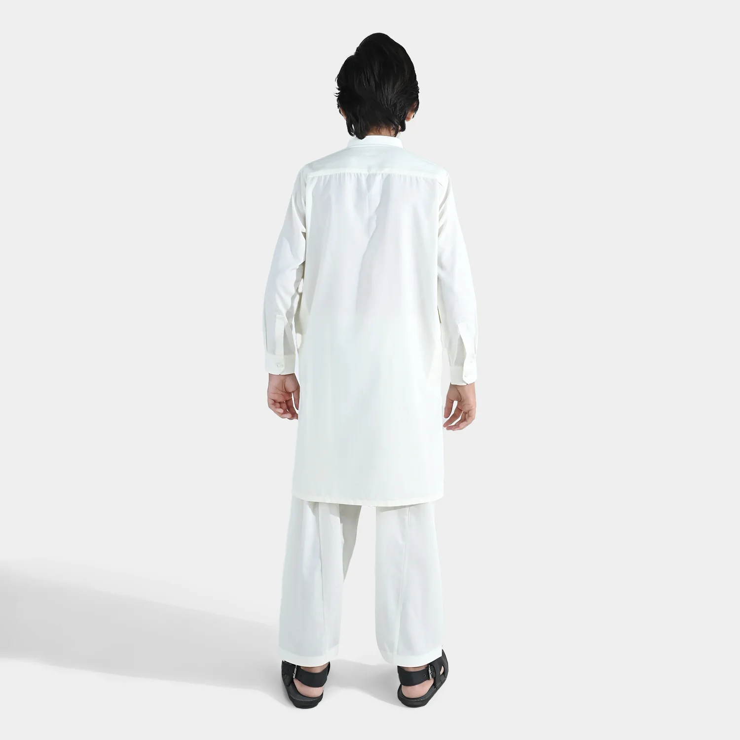 Boys Poly Viscose Shalwar Suit (Self Textured) – Off White - Image 5